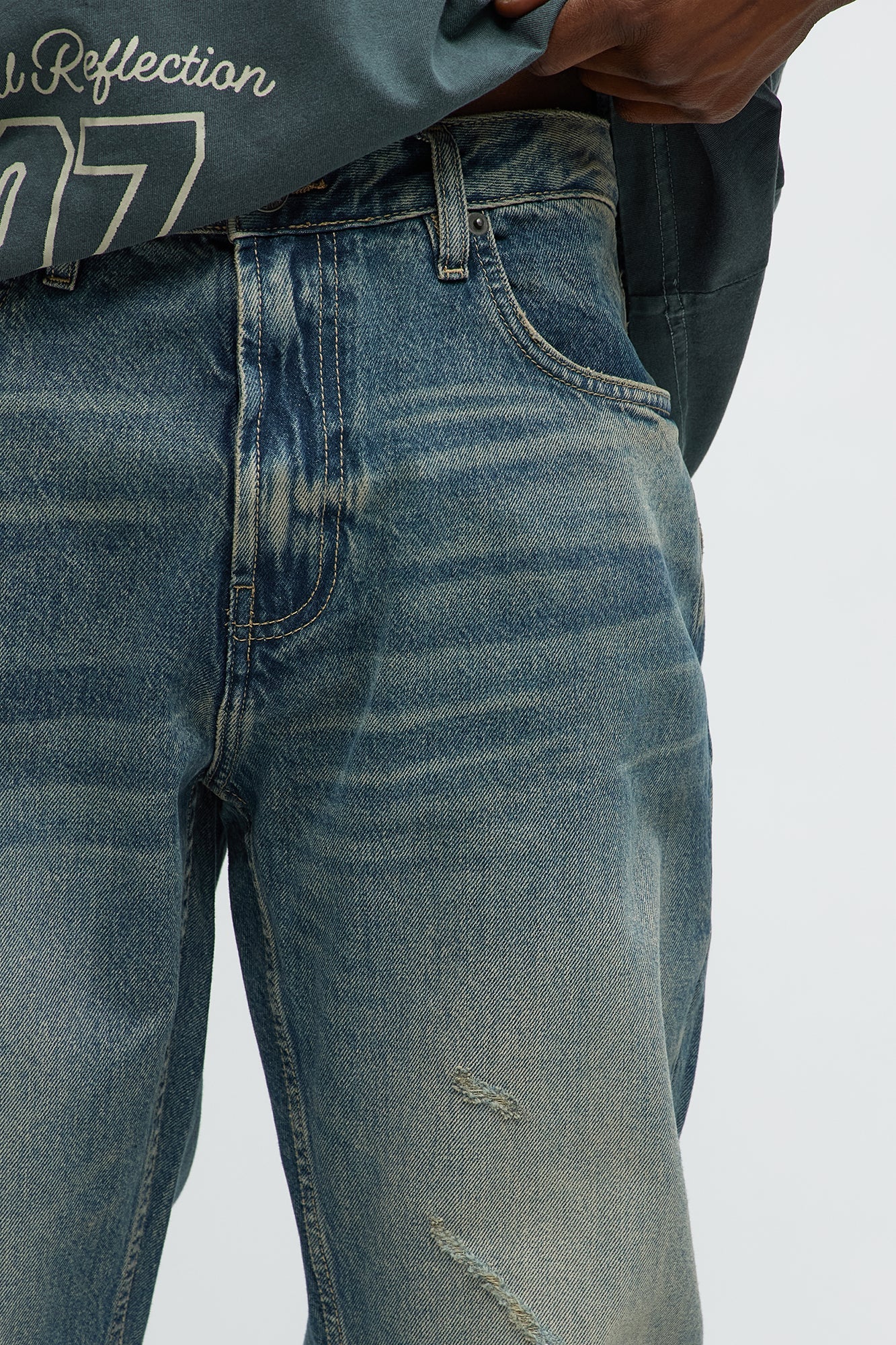 Keep You Guessing Distressed Slim Jeans - Medium Blue Wash