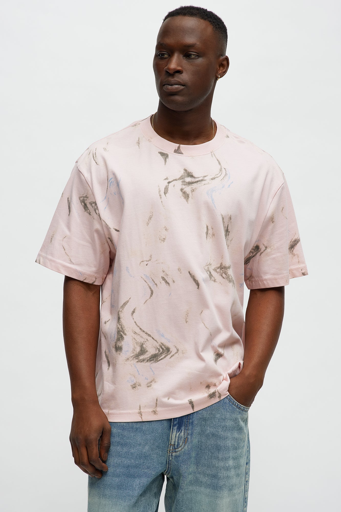Marble Print Relaxed Tee - Pink