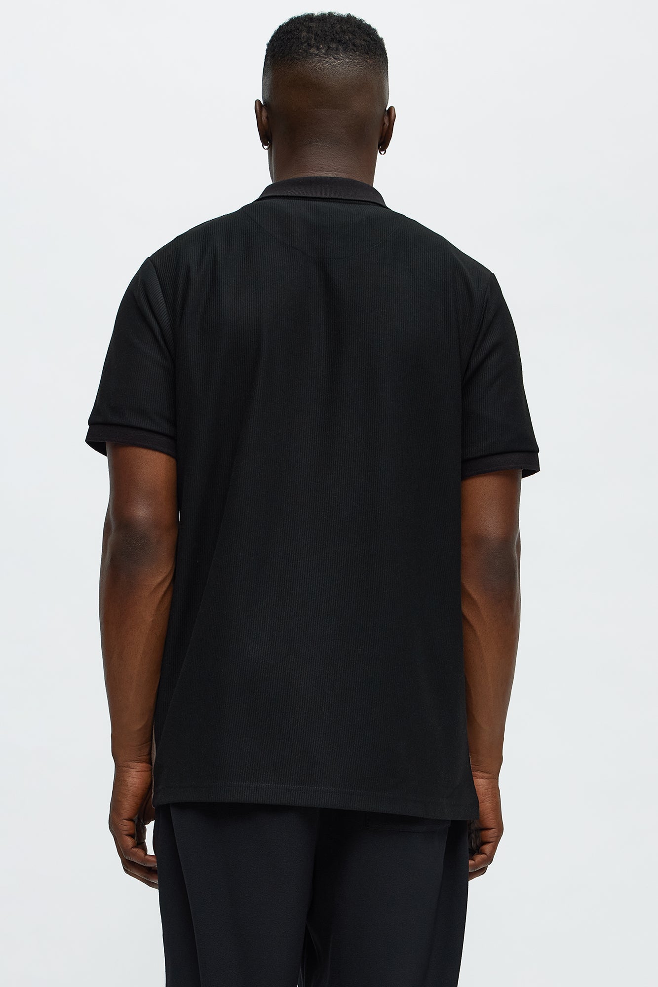 Textured Striped Quarter Zip Polo - Black