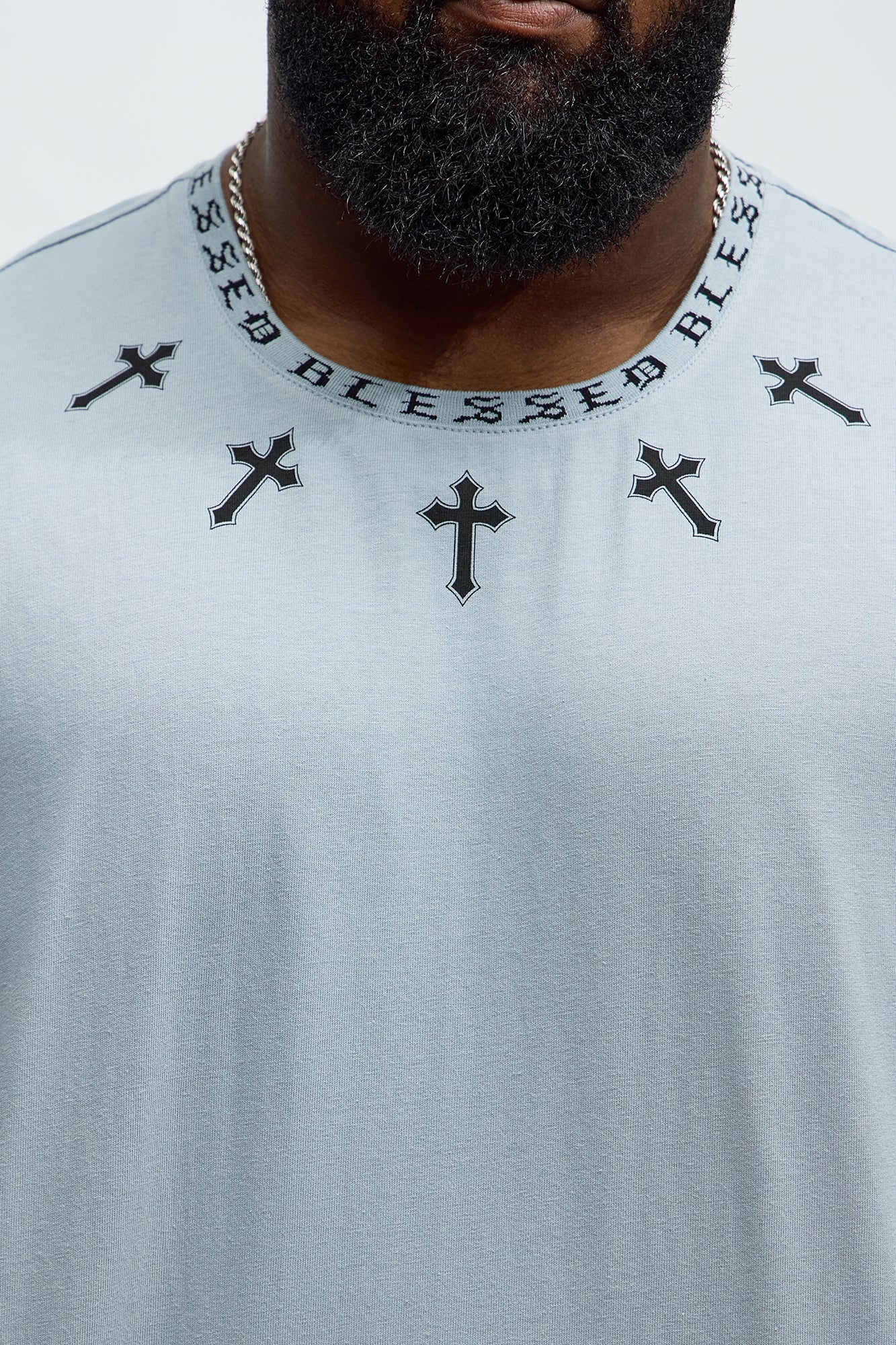 Short Sleeve Blessed Graphic Collar Tee - Grey