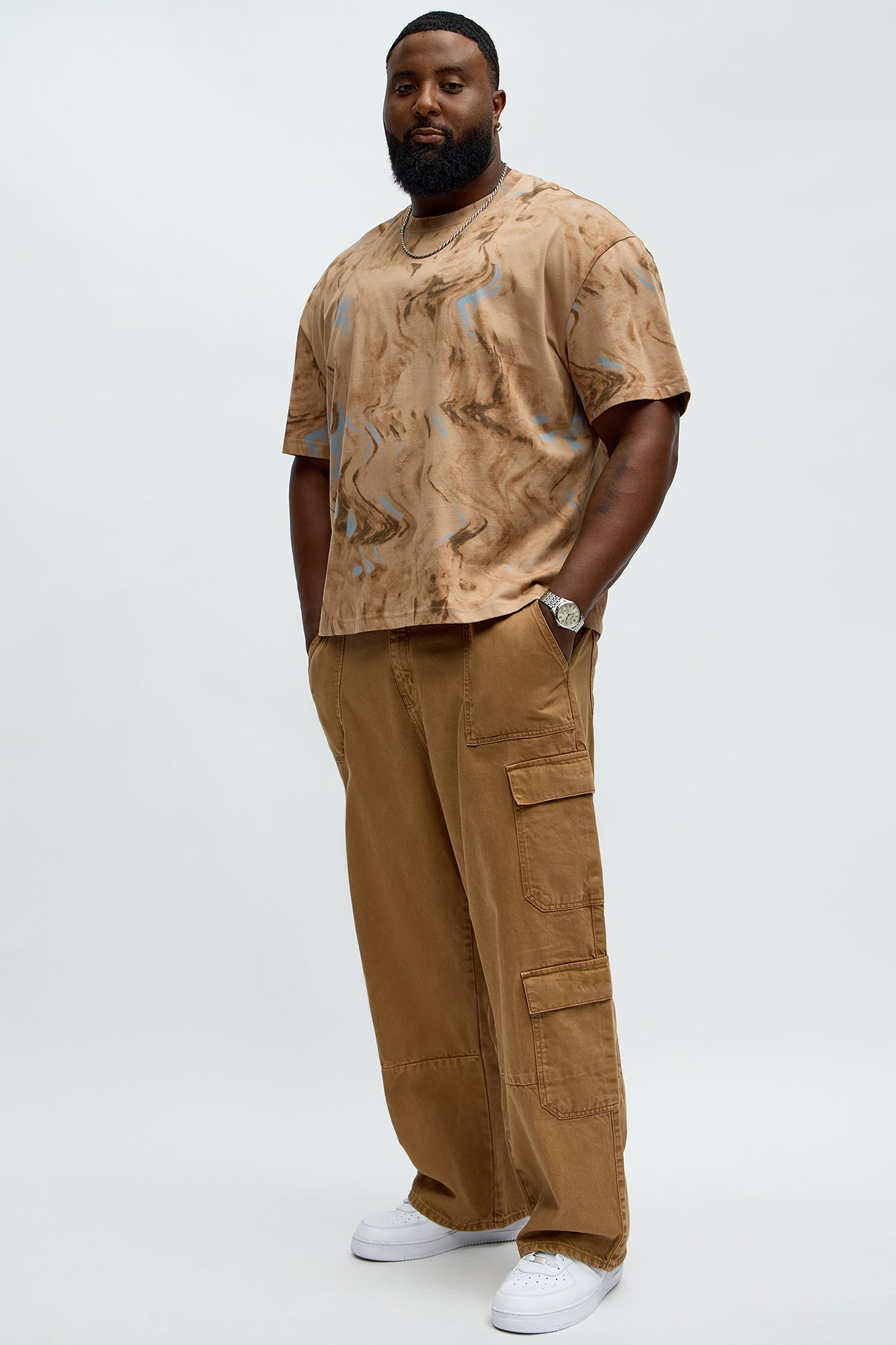 Build Up Baggy Cargo Jeans - Brown