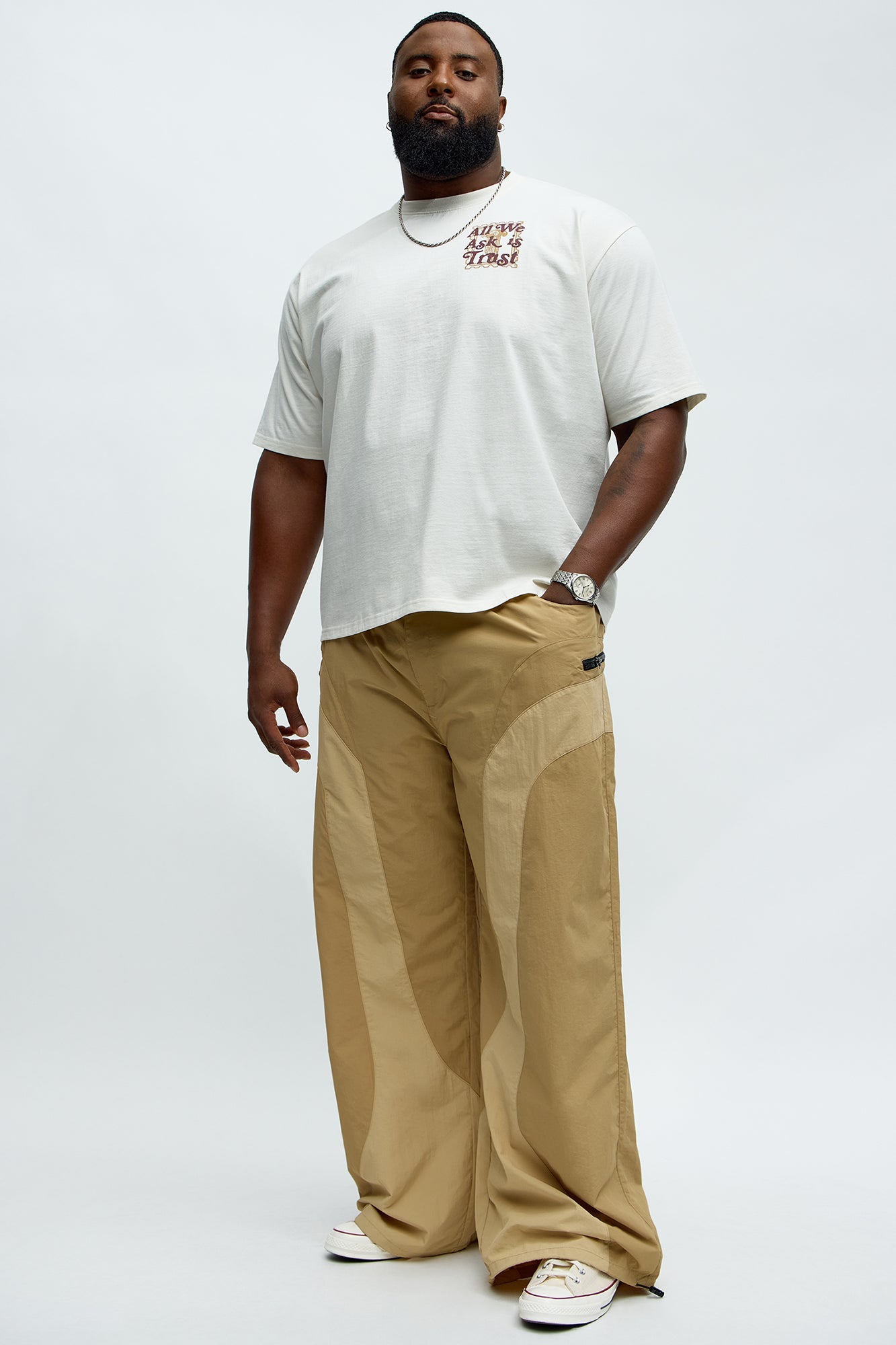 Split It Straight Utility Nylon Pants - Taupe/combo