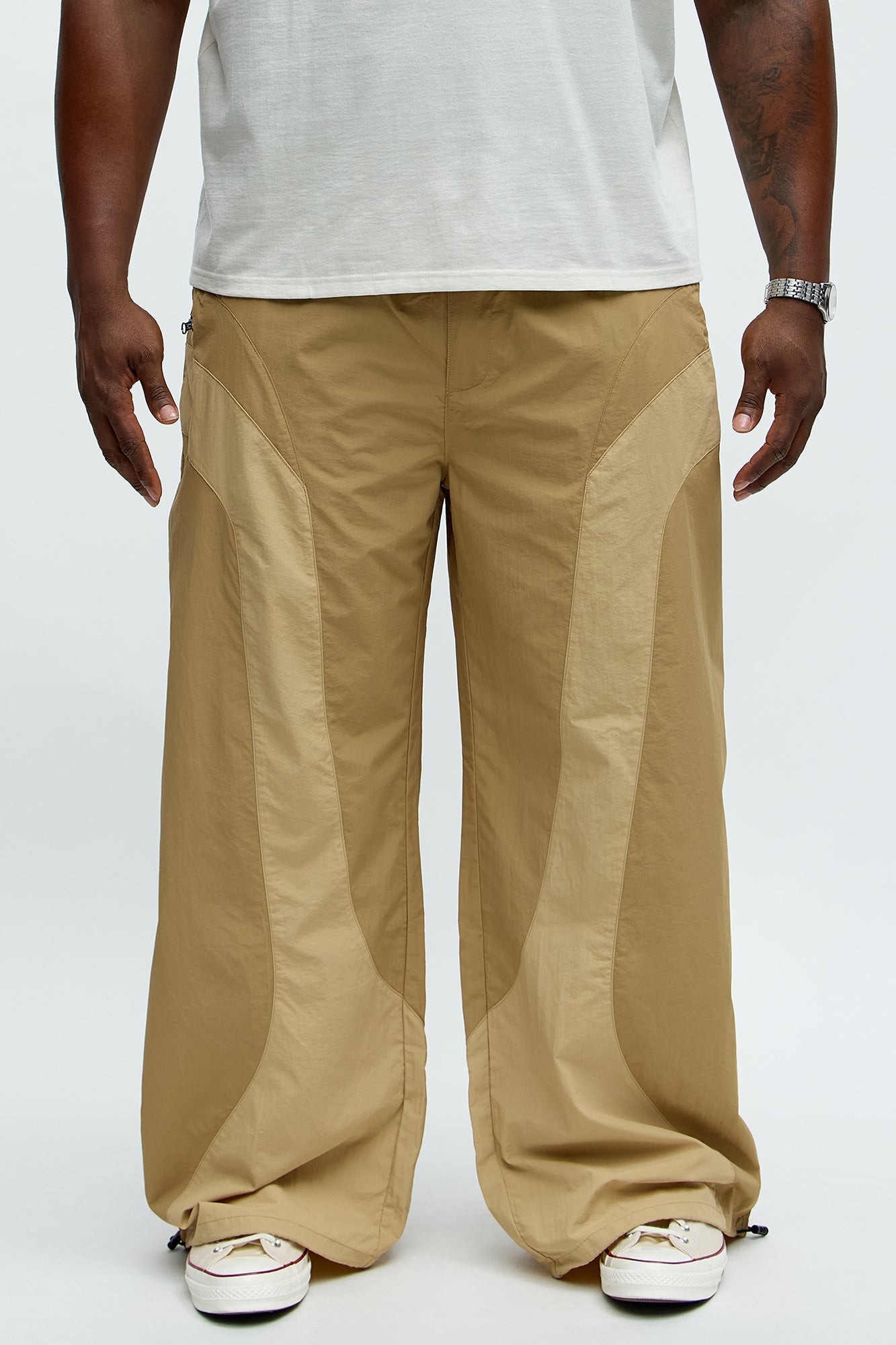 Split It Straight Utility Nylon Pants - Taupe/combo