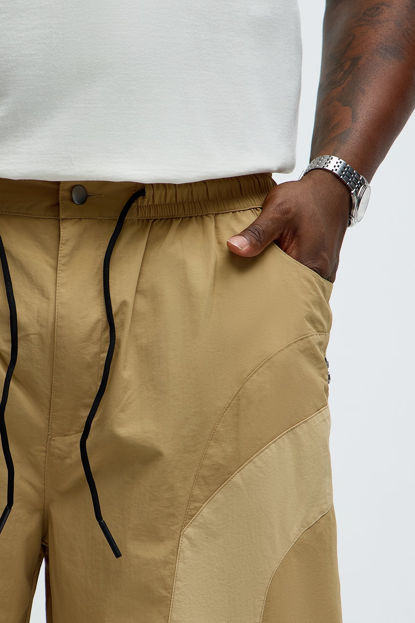 Split It Straight Utility Nylon Pants - Taupe/combo