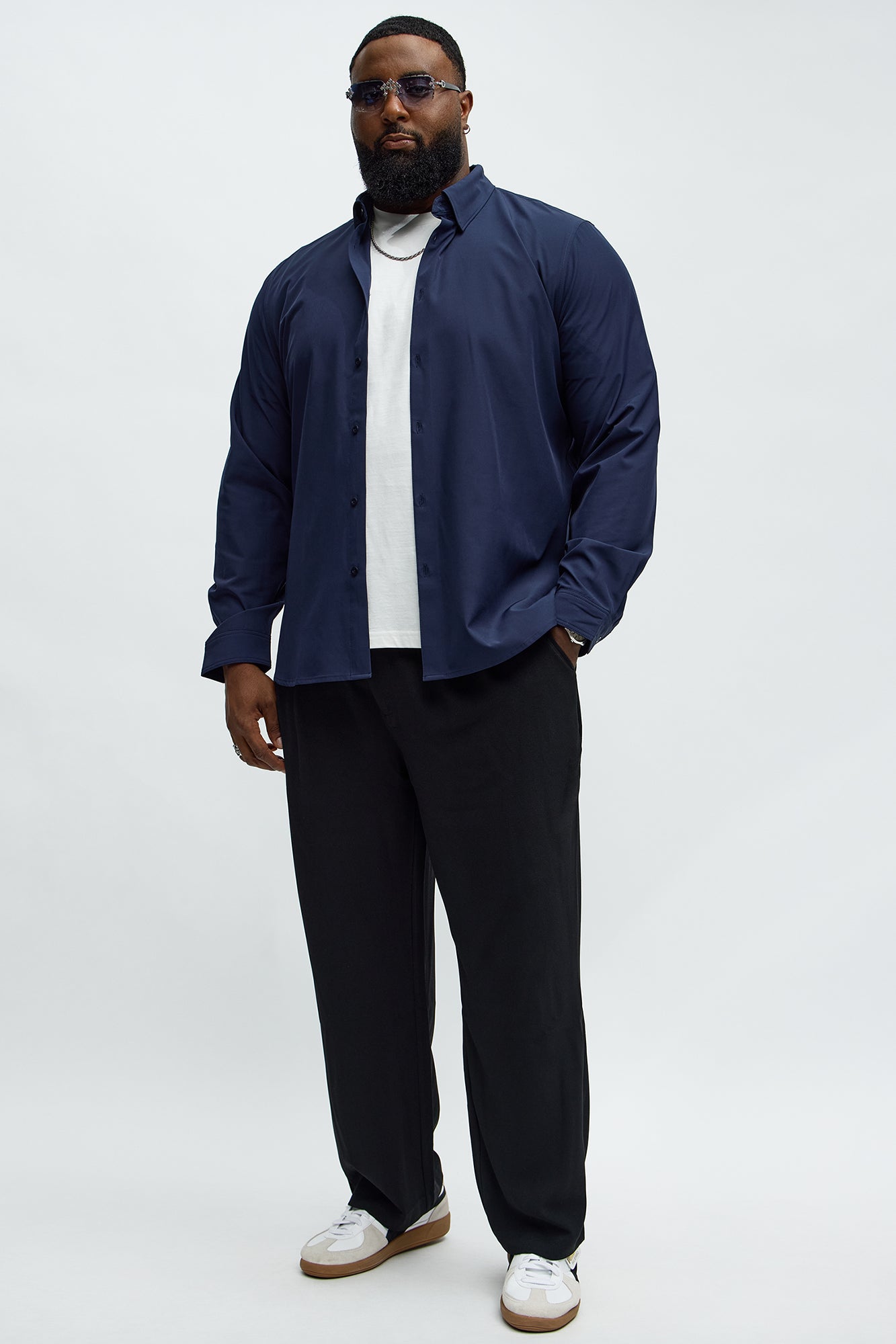 Slim Long Sleeve Stretch Shirt - Navy