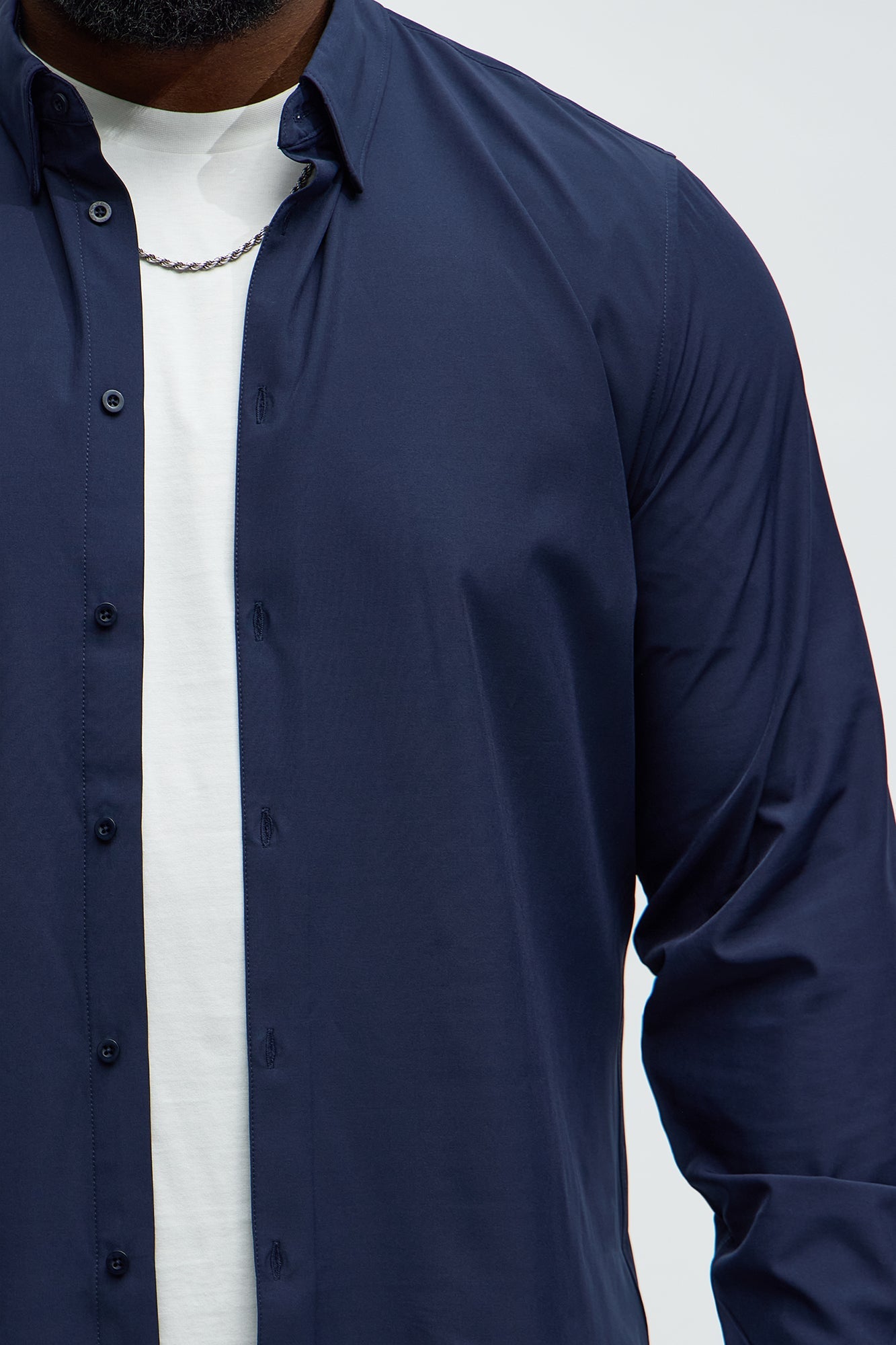 Slim Long Sleeve Stretch Shirt - Navy