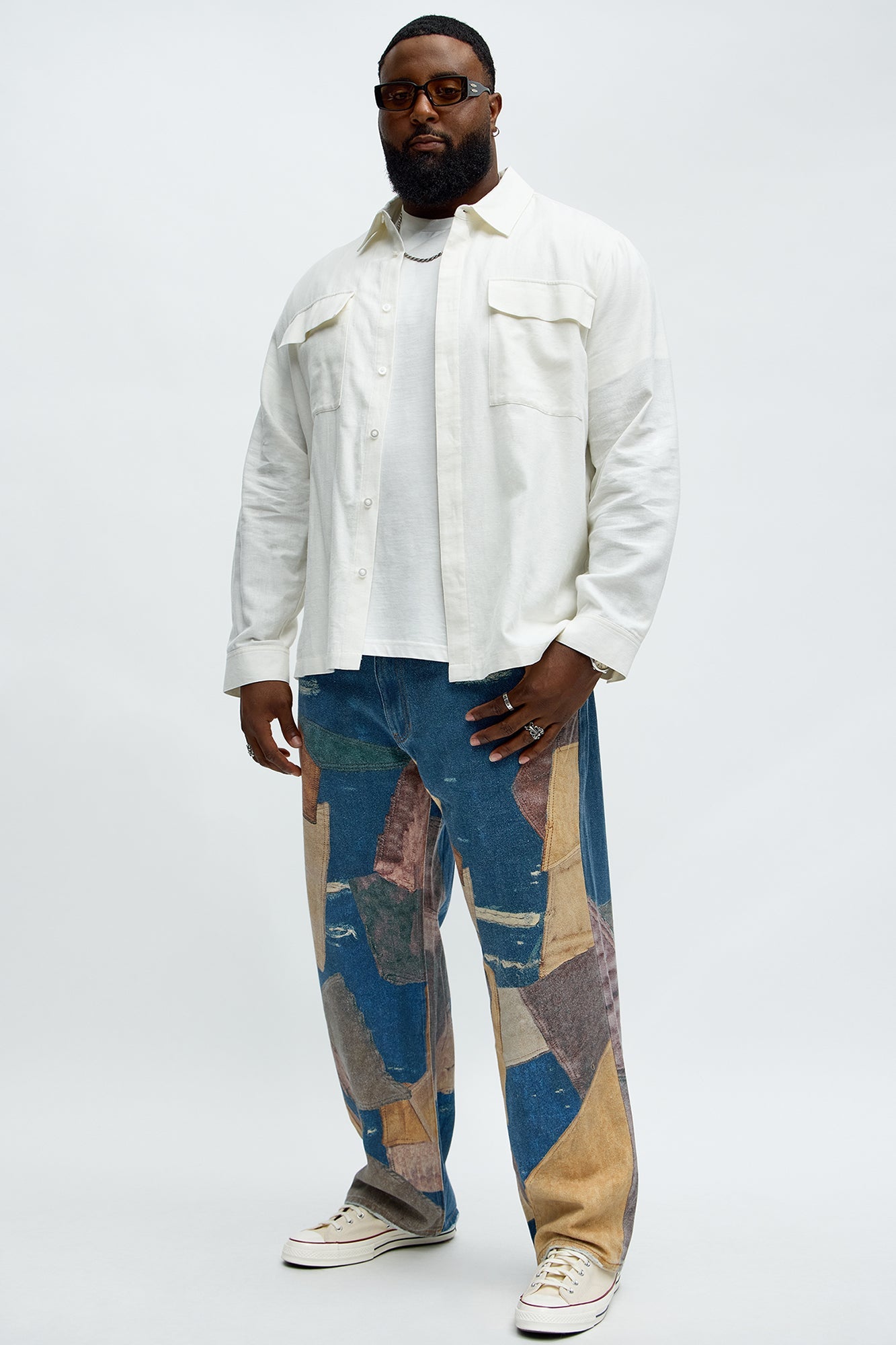 Straight Western Patched Printed Jeans - Dark Wash