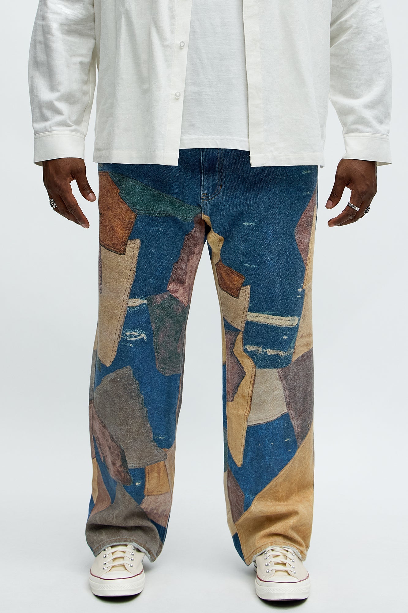 Straight Western Patched Printed Jeans - Dark Wash
