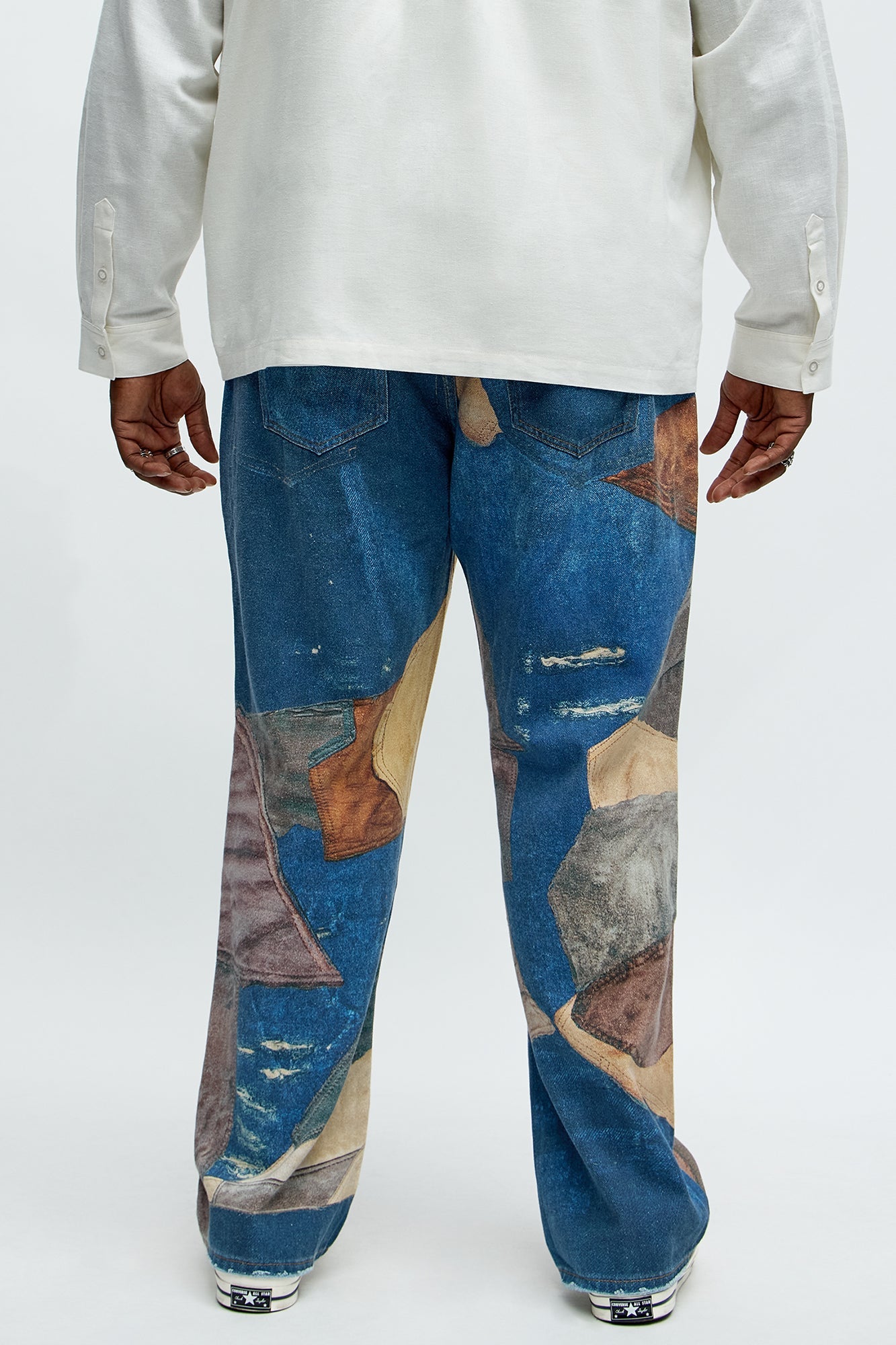 Straight Western Patched Printed Jeans - Dark Wash