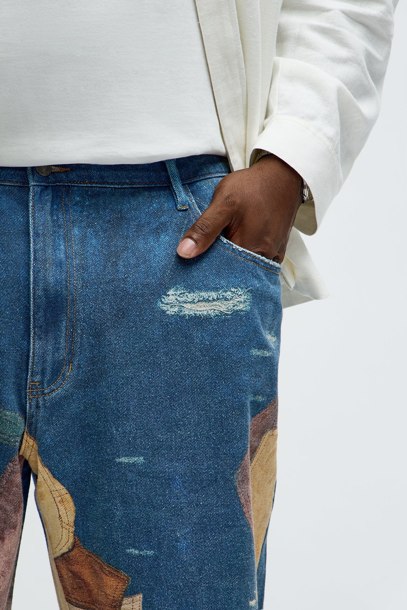 Straight Western Patched Printed Jeans - Dark Wash