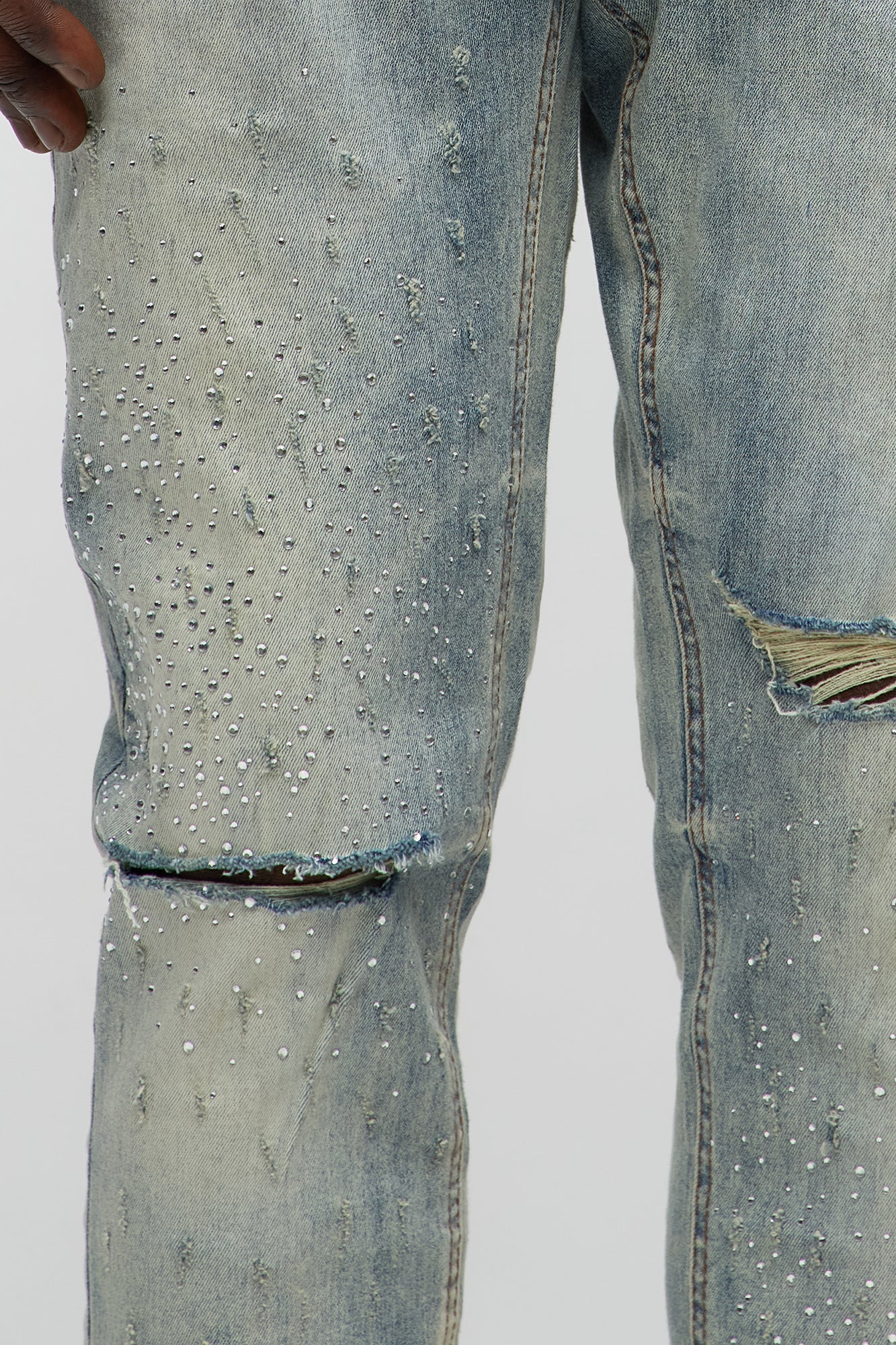 Young Star Jeweled Distressed Skinny Jeans - Medium Blue Wash