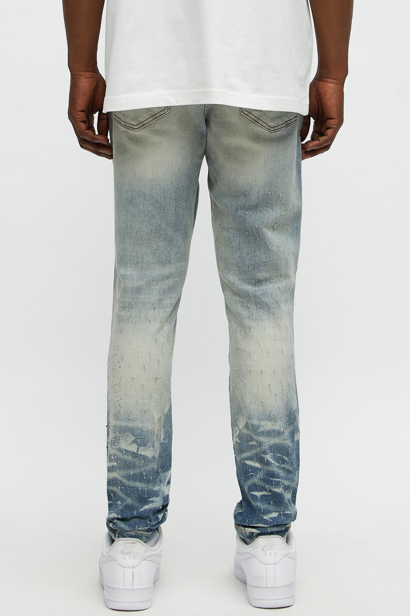 Young Star Jeweled Distressed Skinny Jeans - Medium Blue Wash