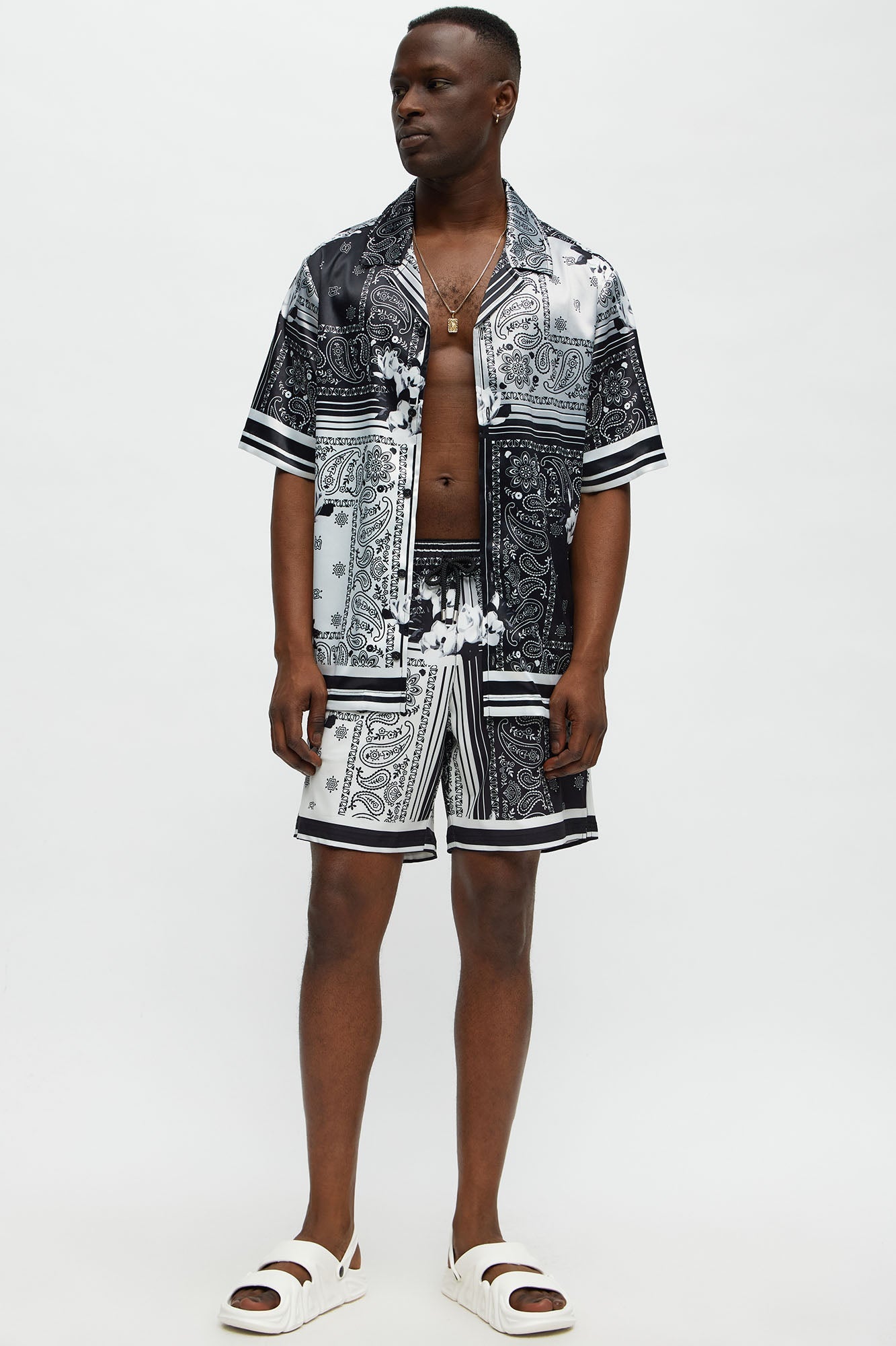 Cuban Collar Paisley Drift Short Sleeve Shirt - Black/combo