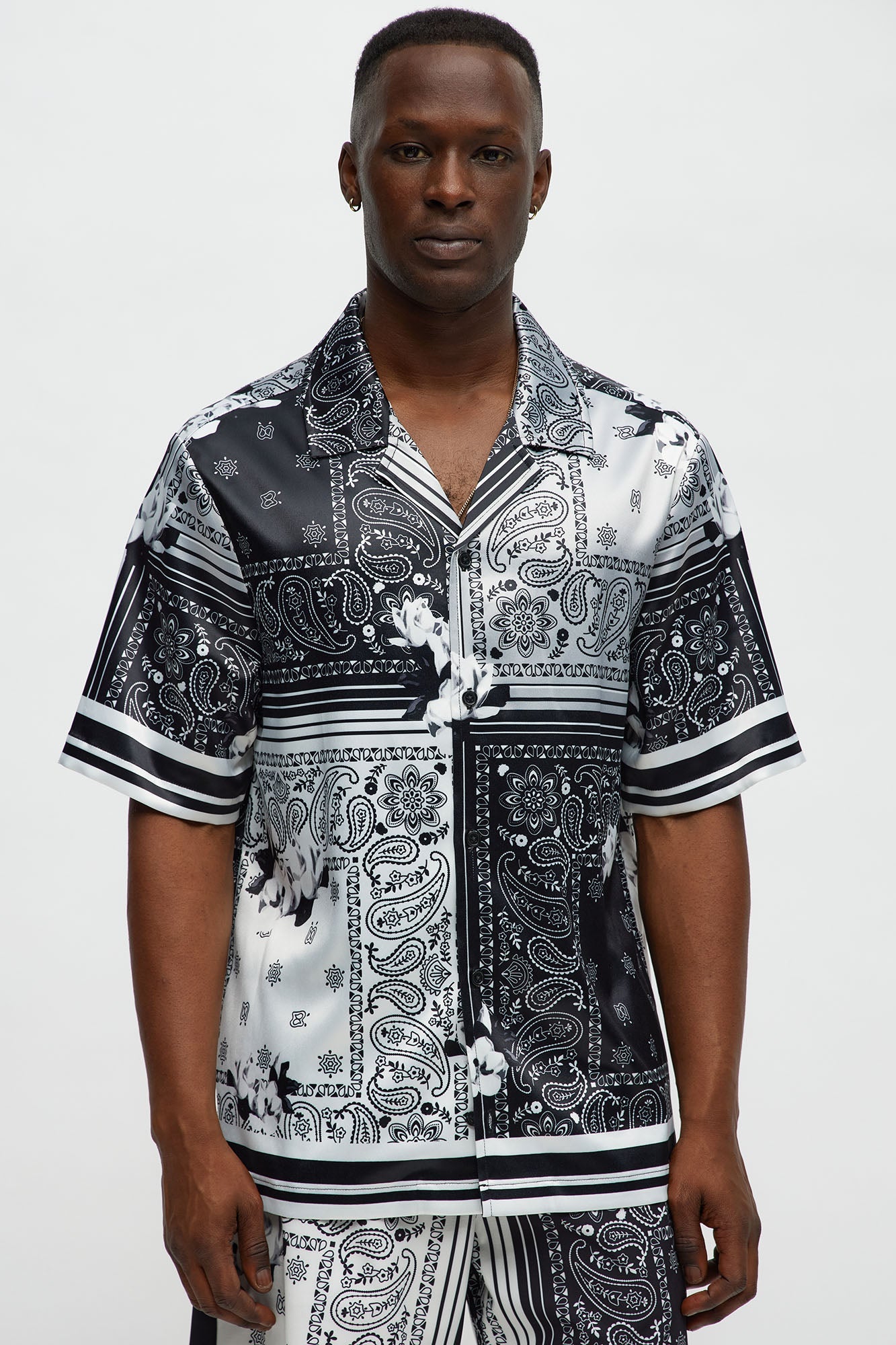 Cuban Collar Paisley Drift Short Sleeve Shirt - Black/combo