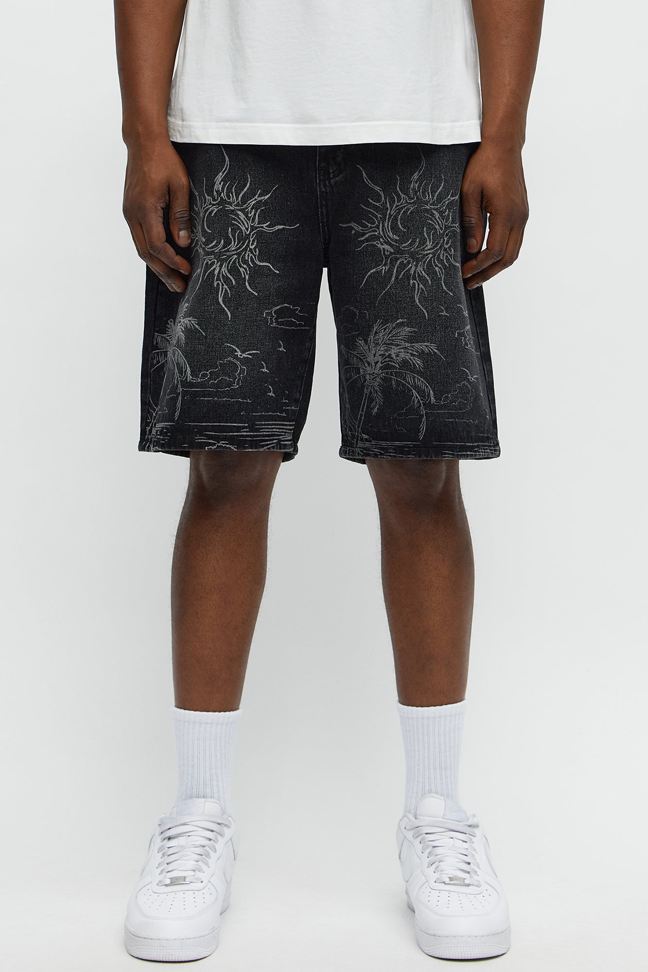 Relaxed You Know The Vibes Be Chill Denim Shorts - Black Wash