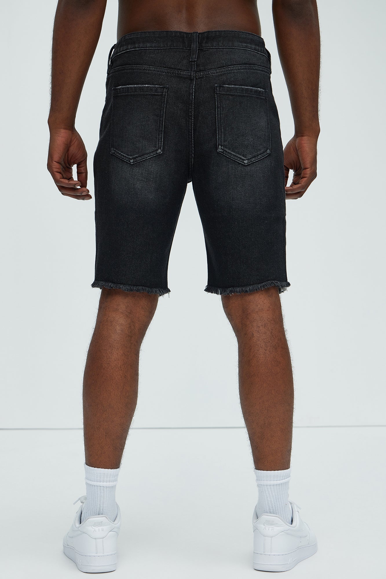 Back To It Distressed Raw Hem Slim Denim Shorts - Black