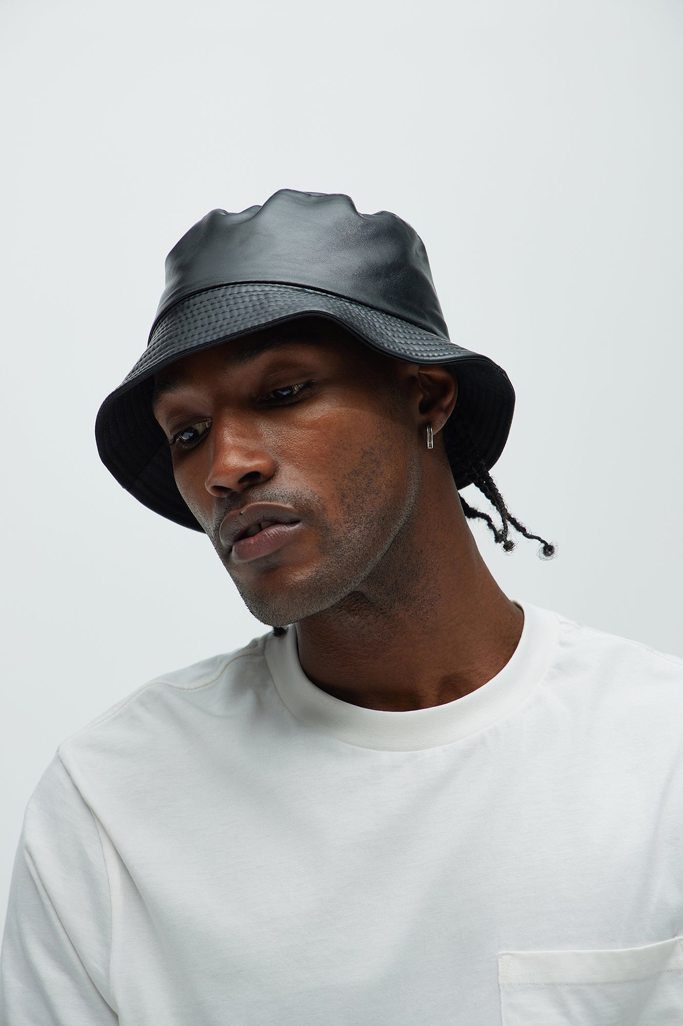 Faux Leather Bucket Hat - Black