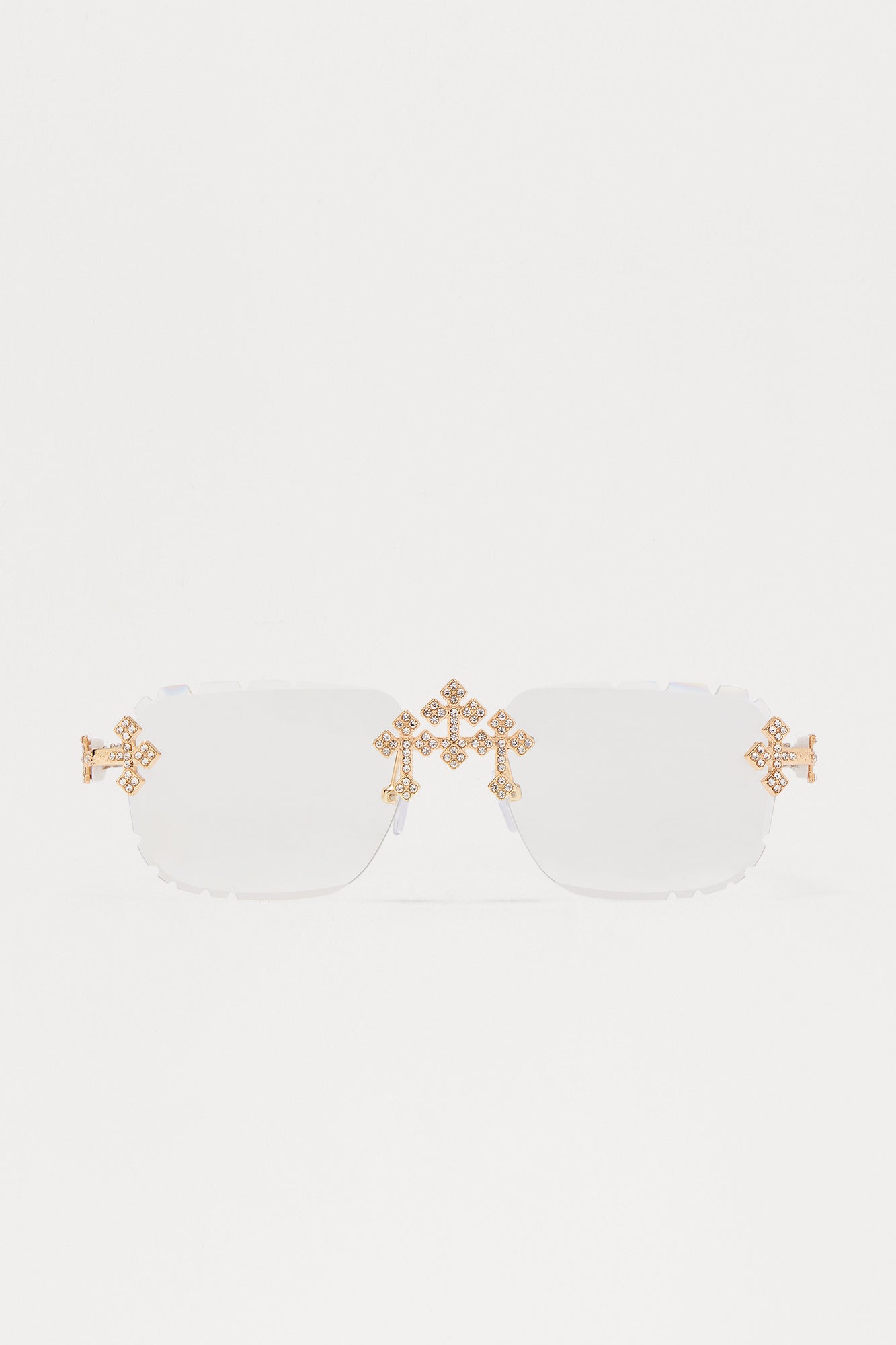 Iced Triple Cross Sunglasses - Clear/Gold