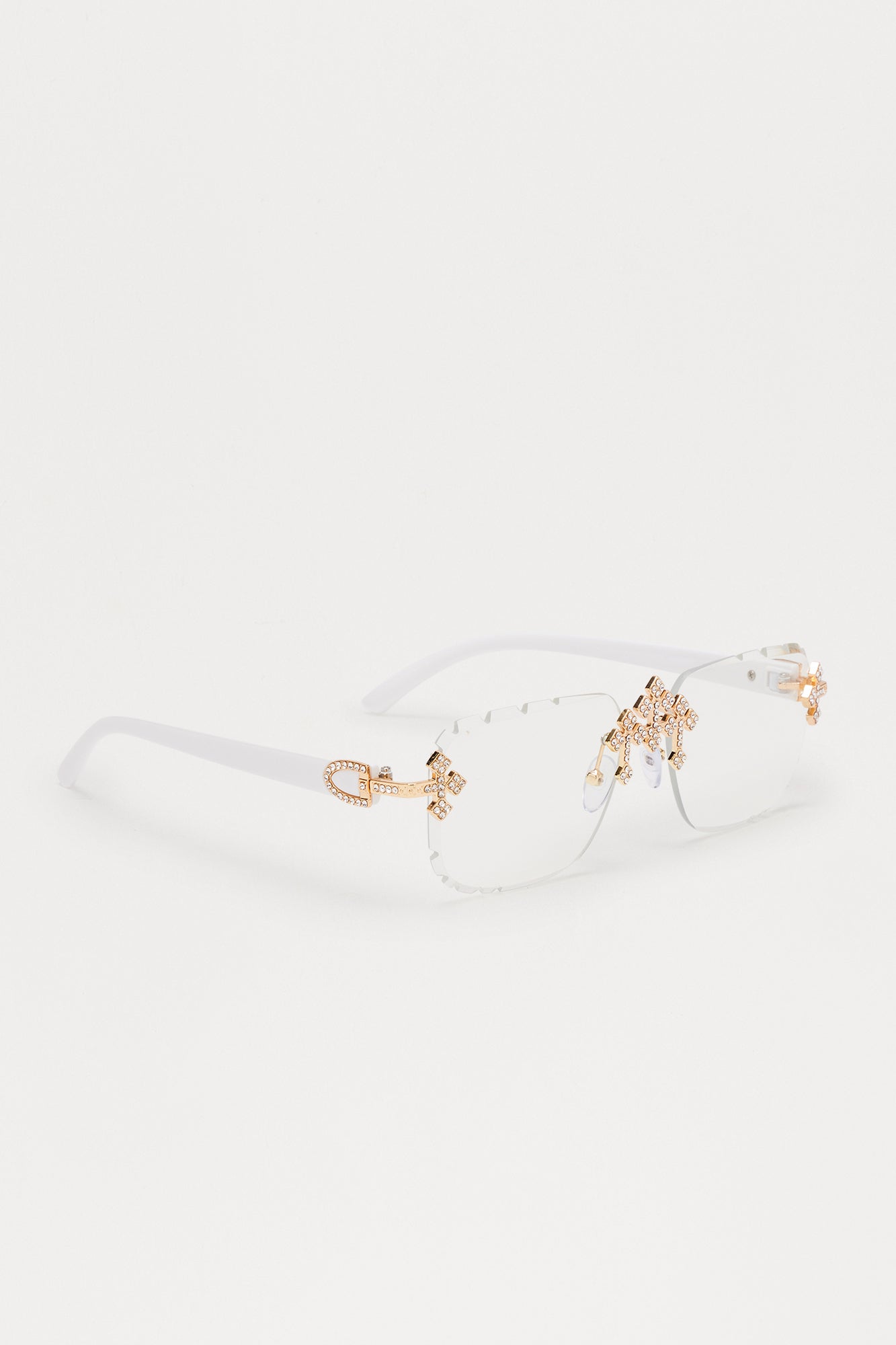 Iced Triple Cross Sunglasses - Clear/Gold