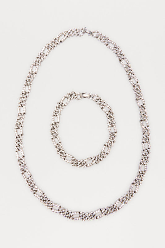 Iced Two Piece Jewelry Set - Silver