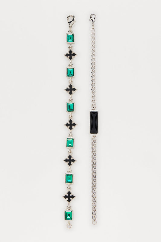 Bejeweled Crimson Bracelet Set - Silver/Combo