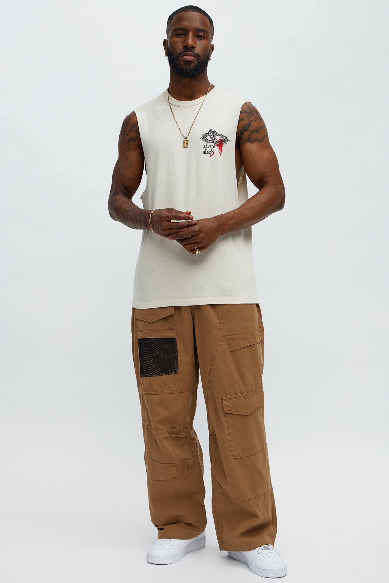 Saved By The Blood Muscle Tee - Off White