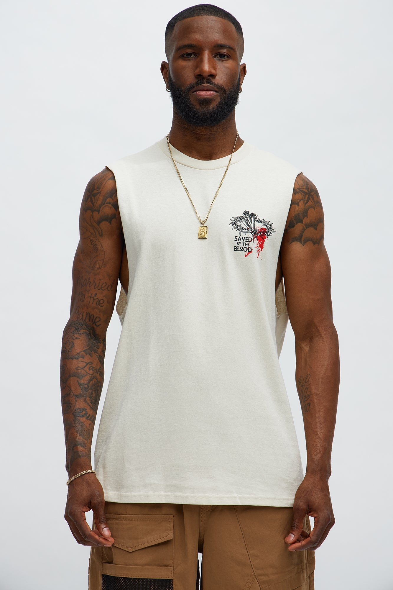 Saved By The Blood Muscle Tee - Off White