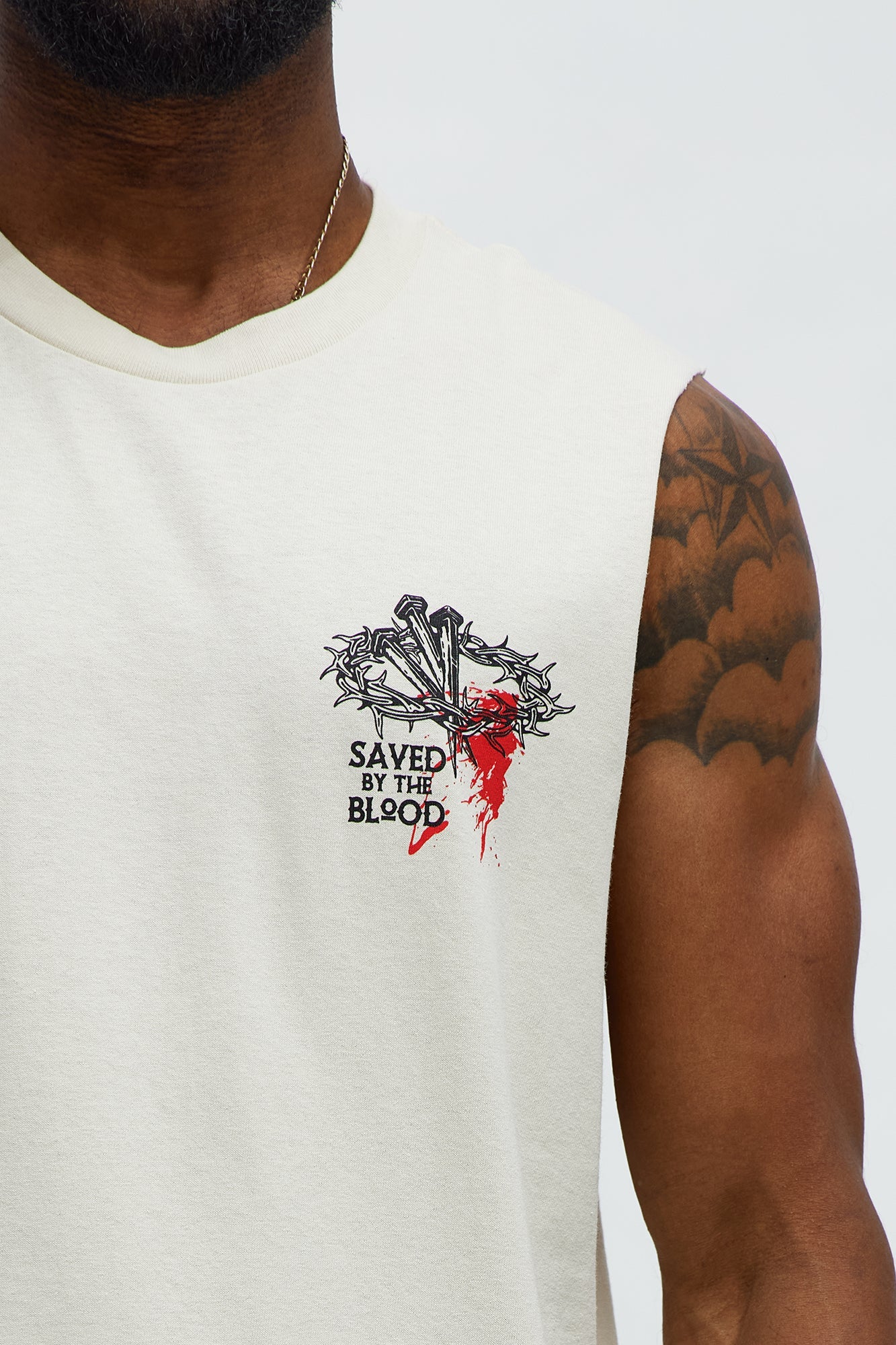Saved By The Blood Muscle Tee - Off White