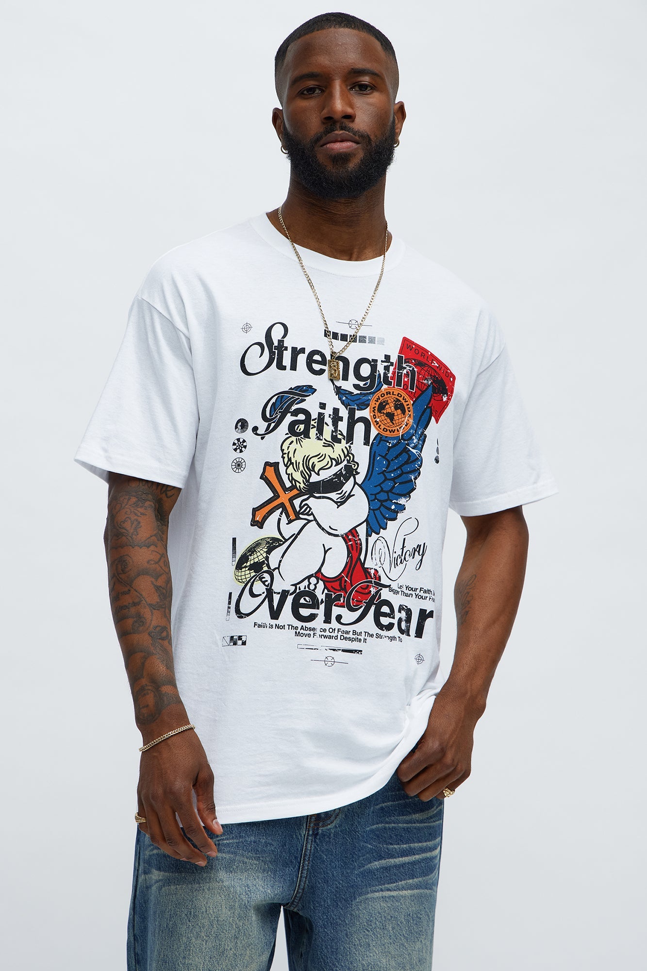 Strength Faith Over Fear Short Sleeve Tee - White
