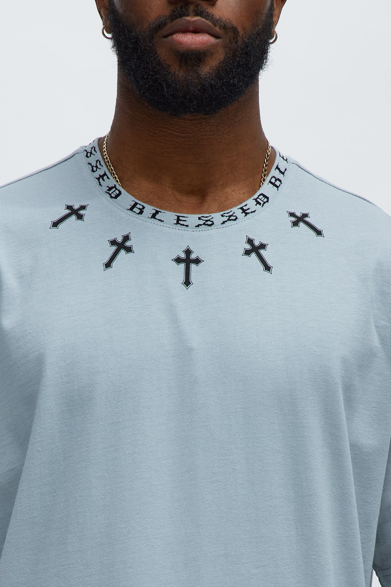 Short Sleeve Blessed Graphic Collar Tee - Grey