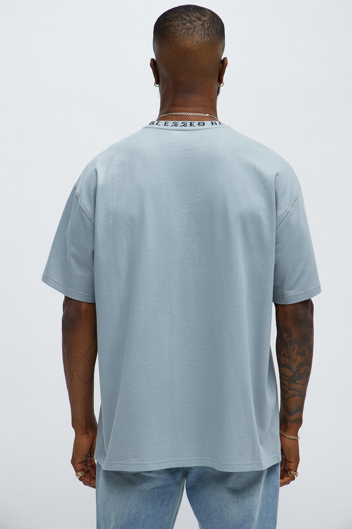 Short Sleeve Blessed Graphic Collar Tee - Grey