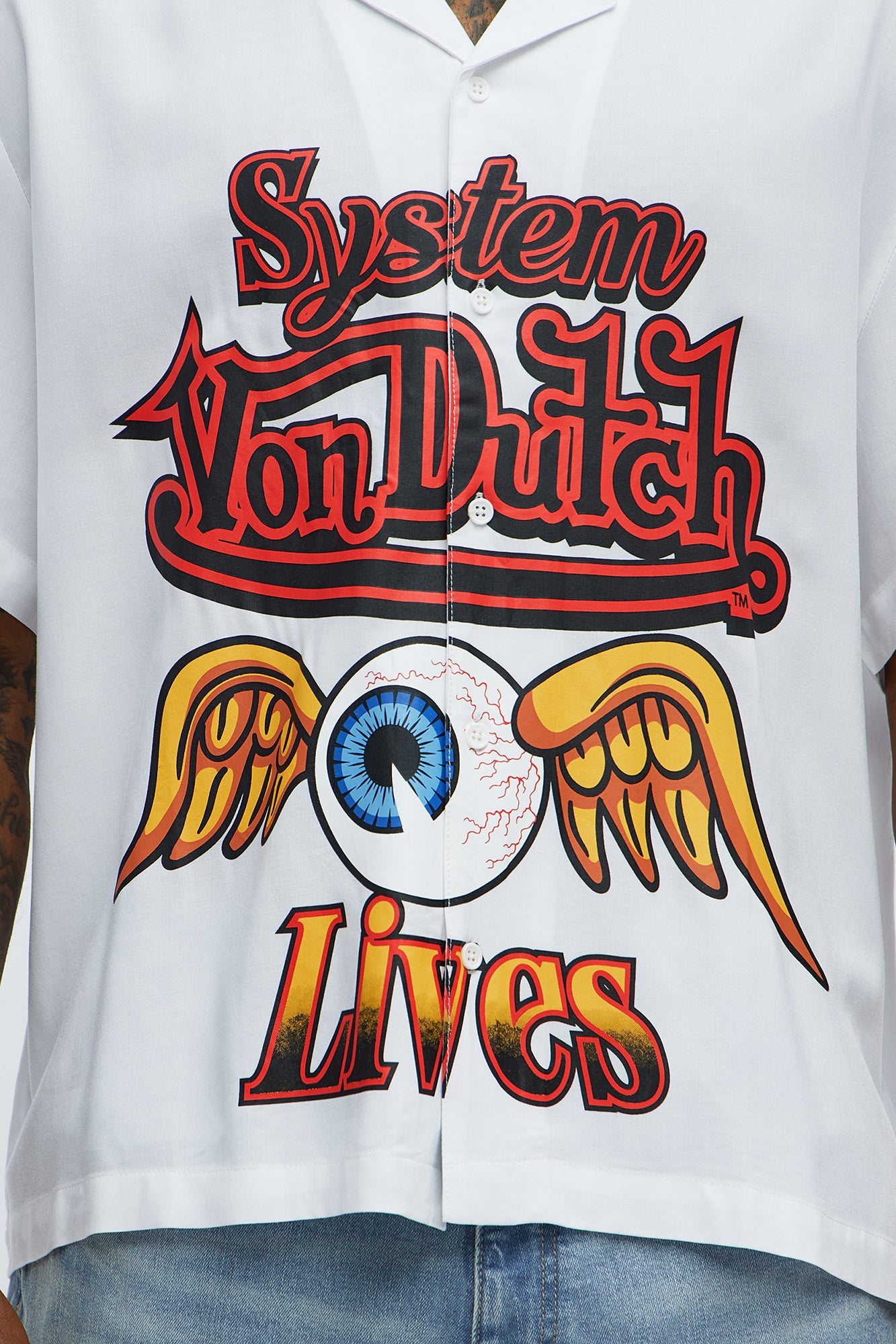 Von Dutch Cropped Logo Button Up Shirt - White