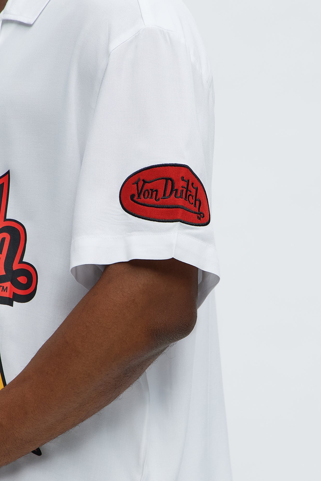 Von Dutch Cropped Logo Button Up Shirt - White