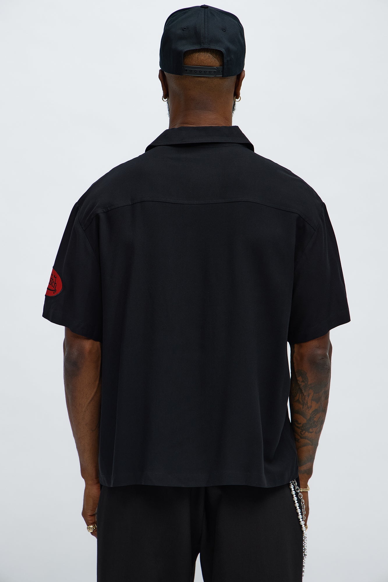 Von Dutch Cropped Logo Button Up Shirt - Black