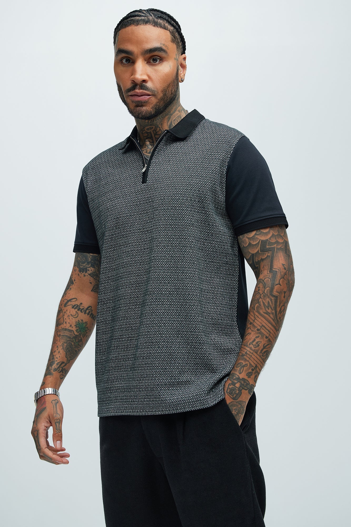 Quarter Zip Short Sleeve Polo - Black