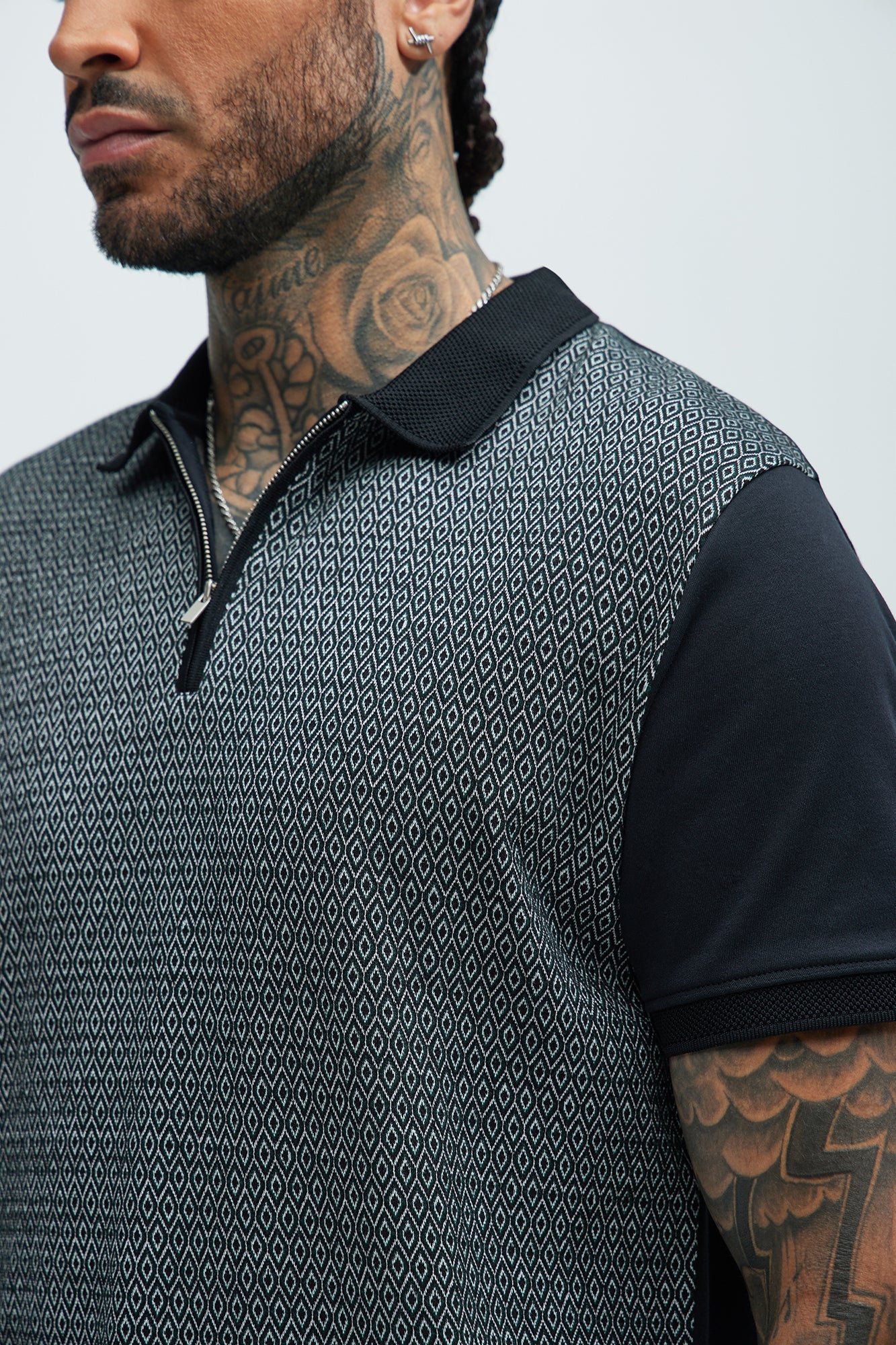 Quarter Zip Short Sleeve Polo - Black