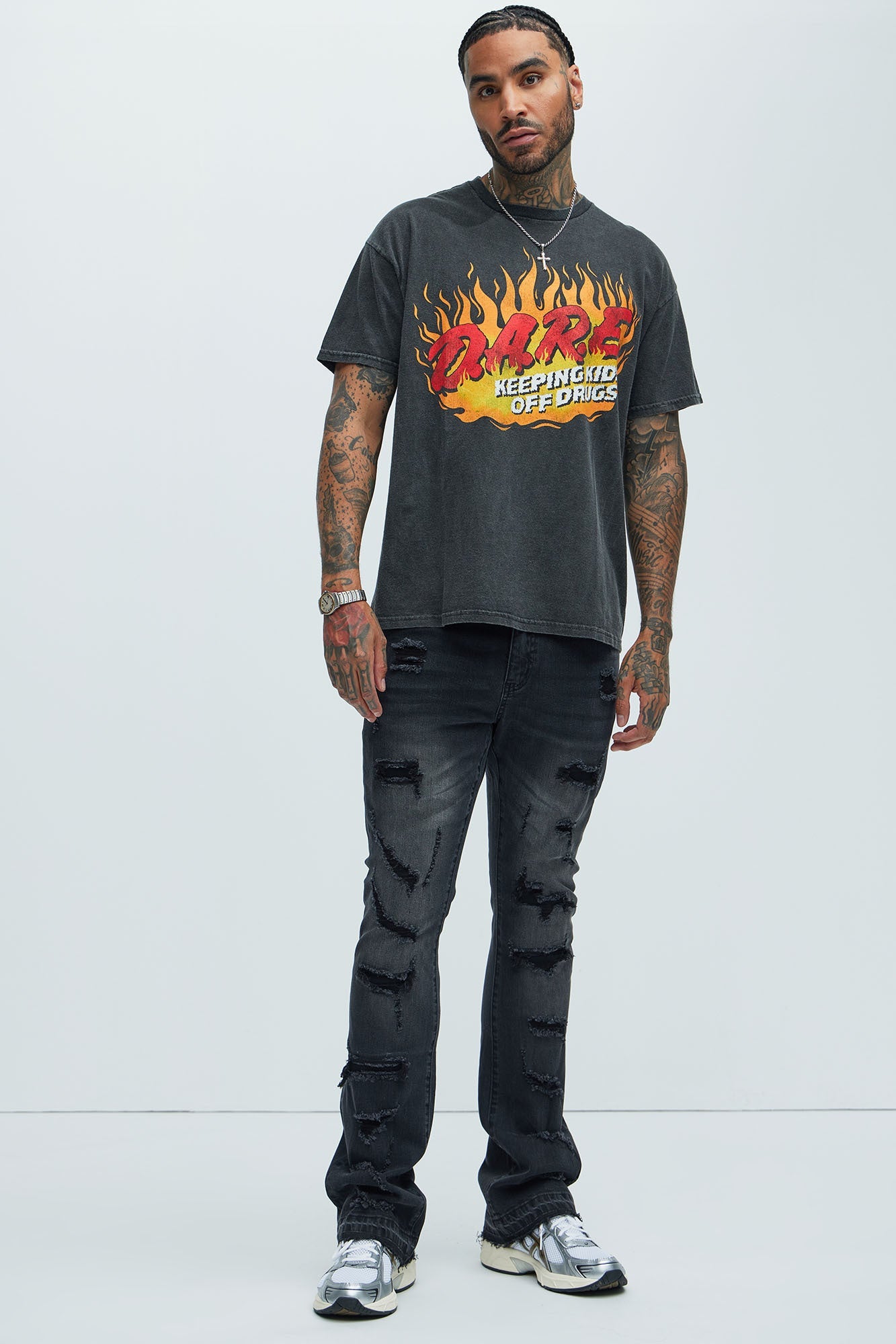 Through It Ripped Skinny Flared Jeans - Black Wash