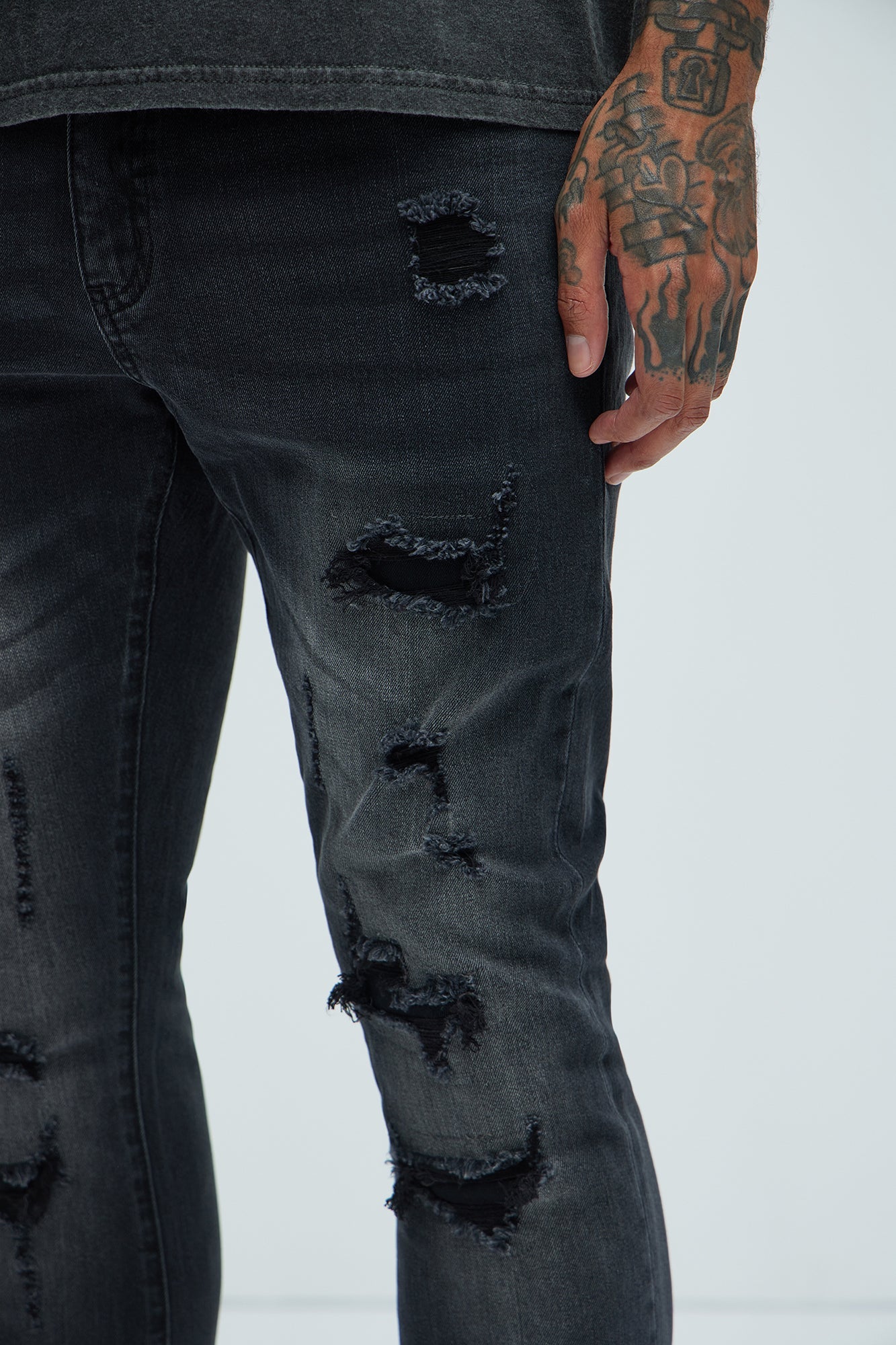 Through It Ripped Skinny Flared Jeans - Black Wash