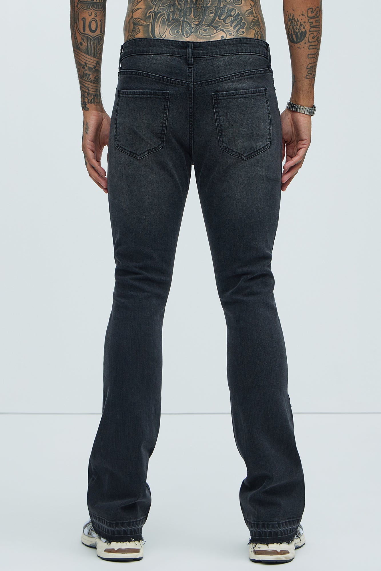 Through It Ripped Skinny Flared Jeans - Black Wash