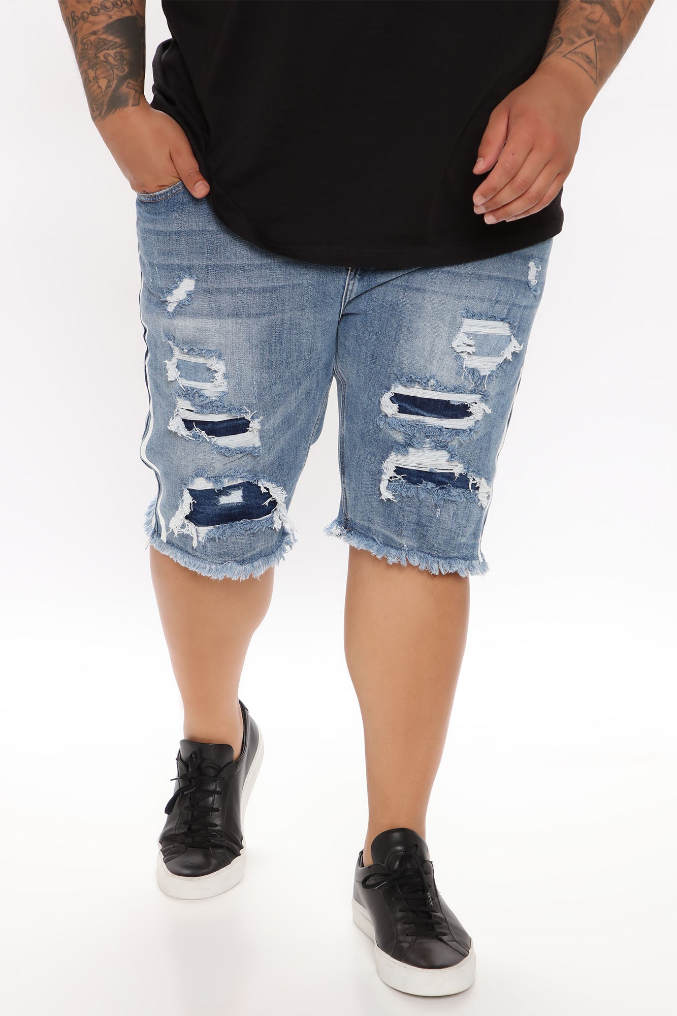 Picture Me Rollin Striped Denim Shorts - MediumWash