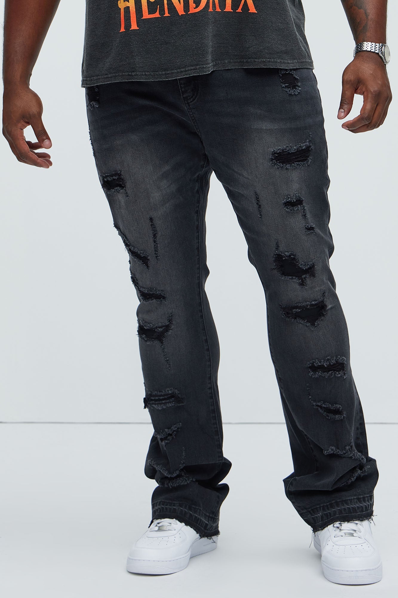 Through It Ripped Skinny Flared Jeans - Black Wash