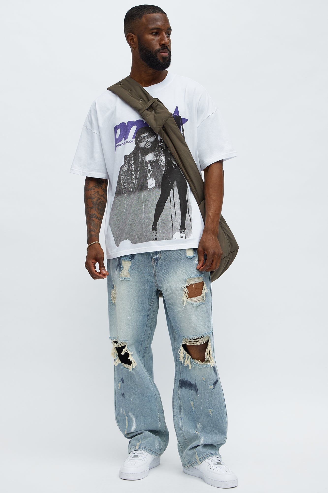 Baggy Battle Scars Distressed Jeans - Light Blue Wash