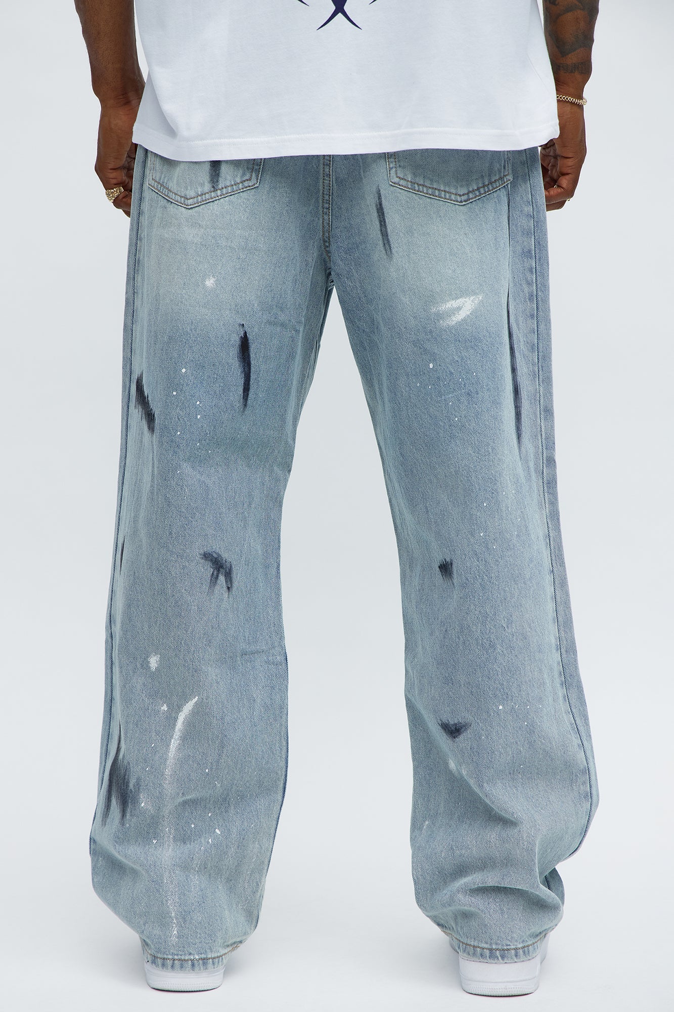 Baggy Battle Scars Distressed Jeans - Light Blue Wash