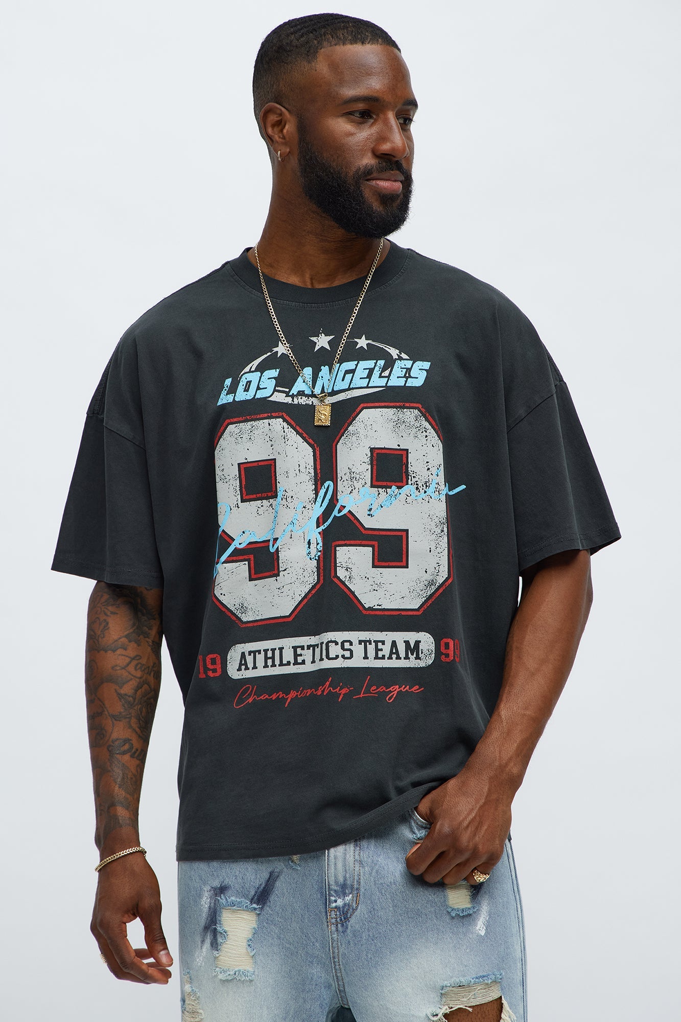 LA Athletics Team 99 Oversized Short Sleeve Tee - Black Wash