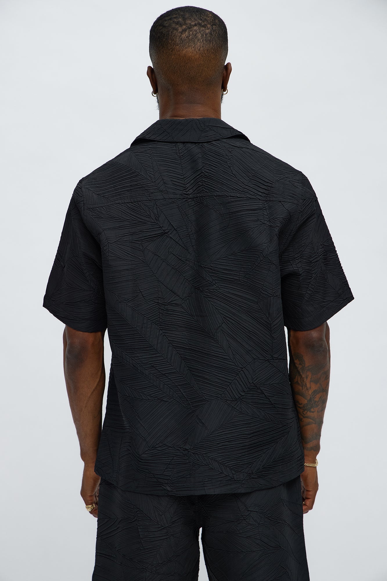 Ponce Textured Cuban Collar Button Up Shirt - Black