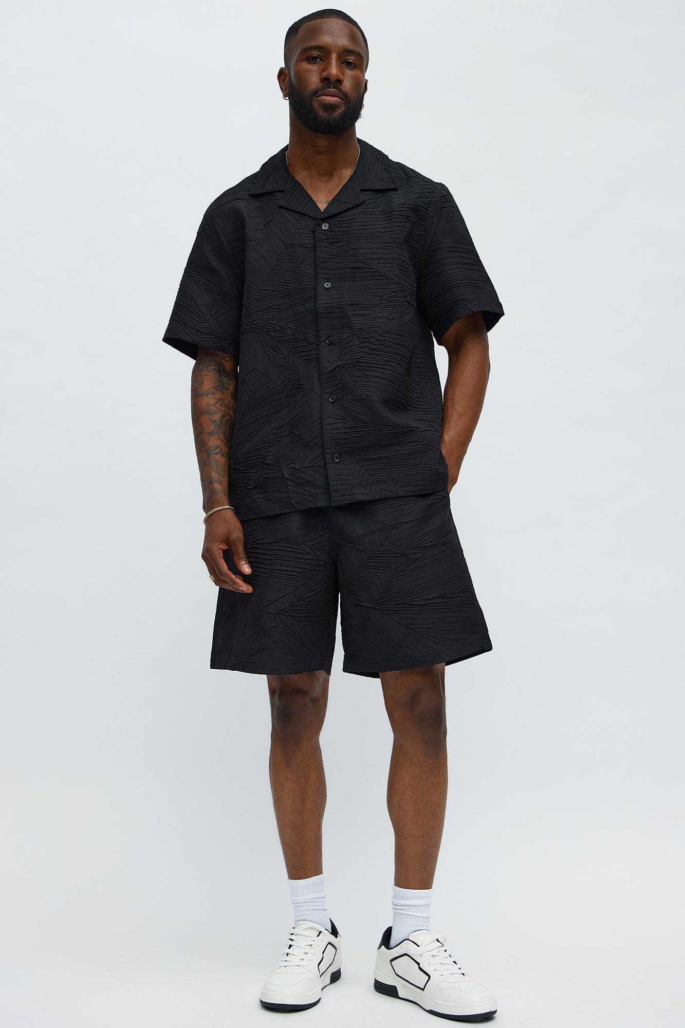 Ponce Textured Relaxed Shorts - Black