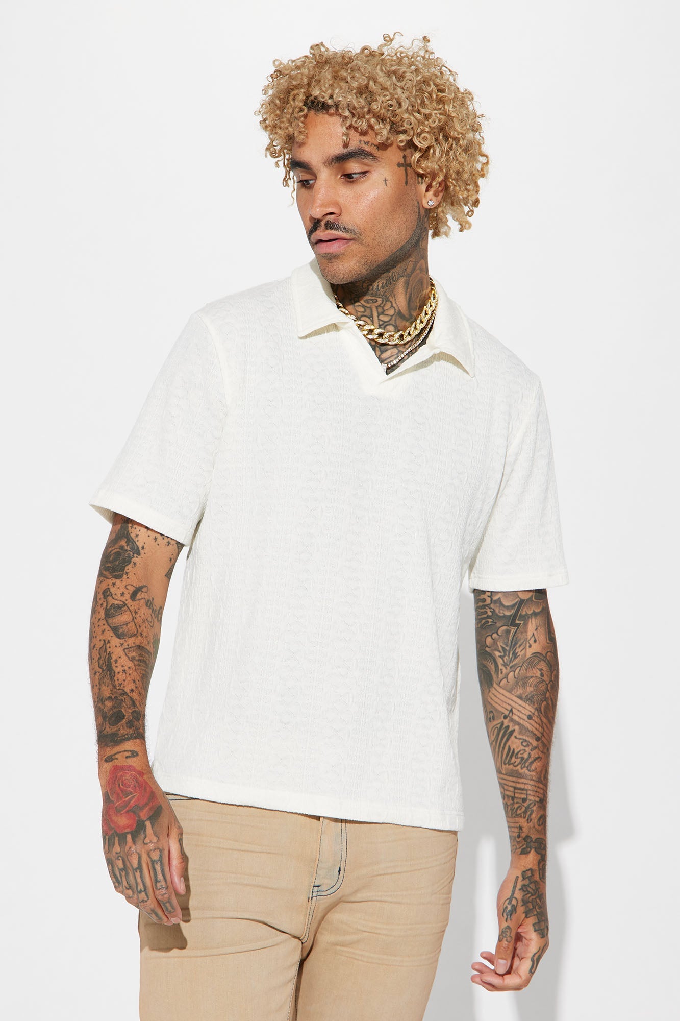 Zig Zag Road Short Sleeve Polo - White