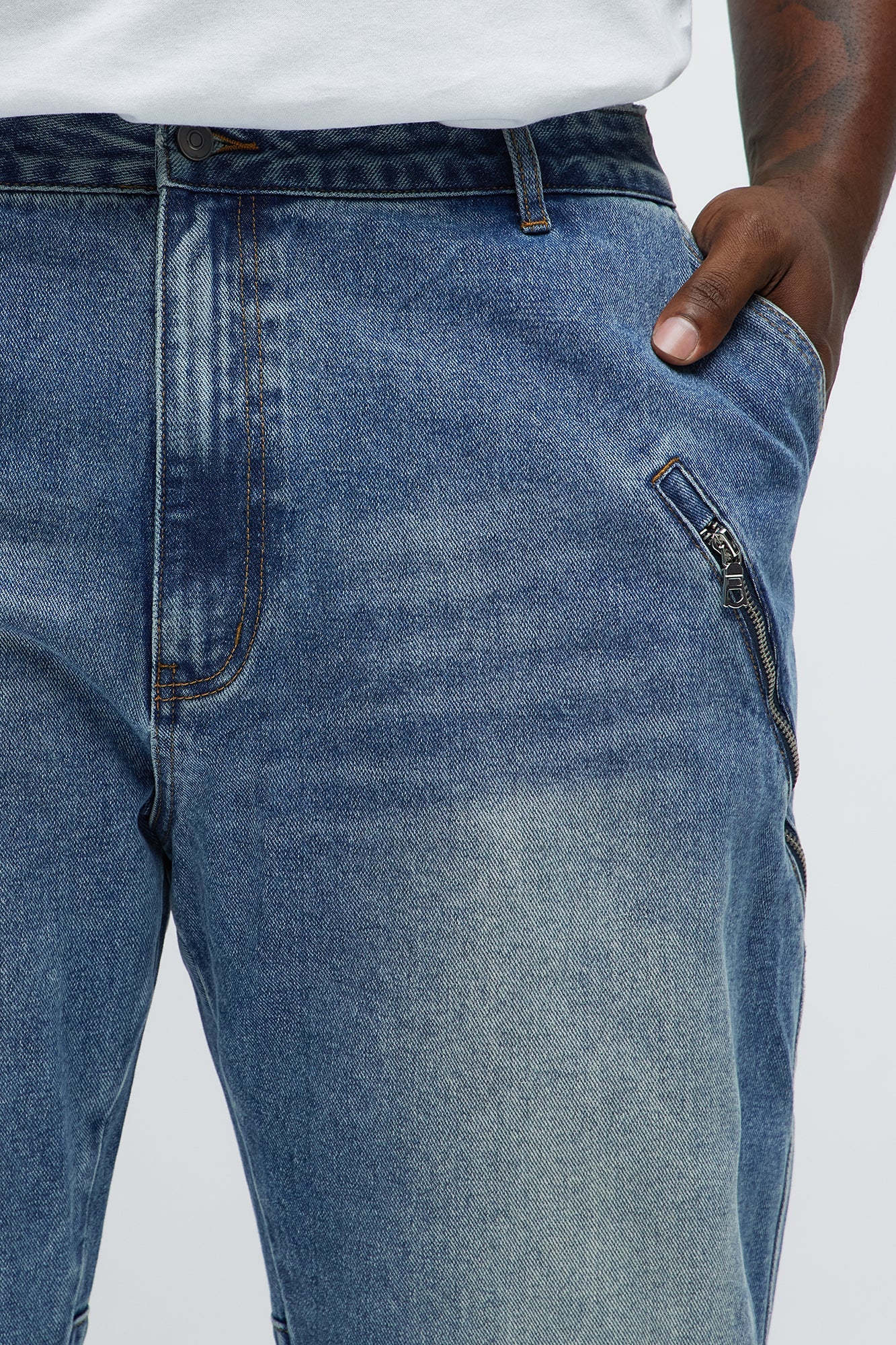 Slim Concrete Grind Paneled Jeans - Dark Wash