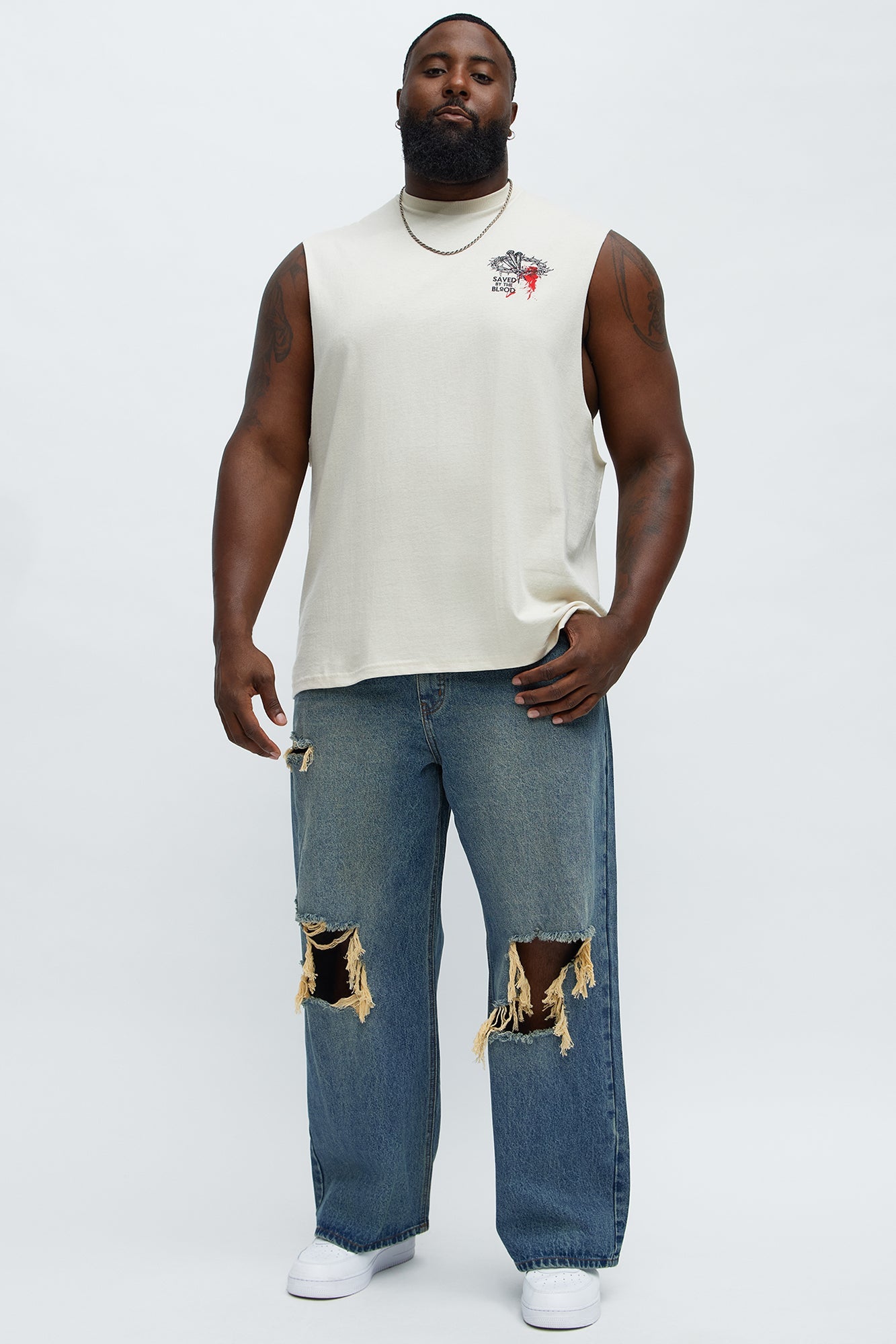 Saved By The Blood Muscle Tee - Off White