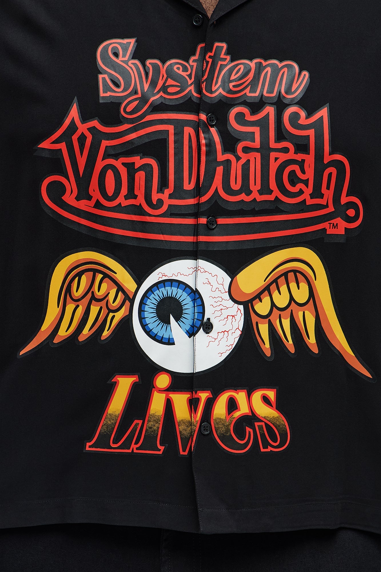 Von Dutch Cropped Logo Button Up Shirt - Black